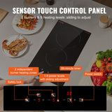 Food Warmers & Chafing Dishes: VEVOR Electric Cooktop, 12 inch 2 Burners Built-in Electric Stove Top, 3000W Ceramic Radiant Cooktop with Glass Panel, Touch Control, Timer, Child Lock, 9 Heat Level, Residual Heat Indicator, 220-240V