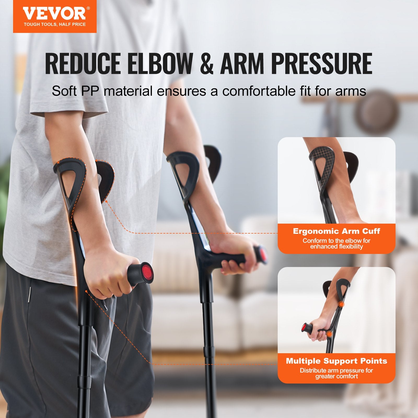 Mobility & Accessibility: VEVOR Forearm Crutches 10-Level Height Adjustable Walking Crutches 1 Pair 350LBS