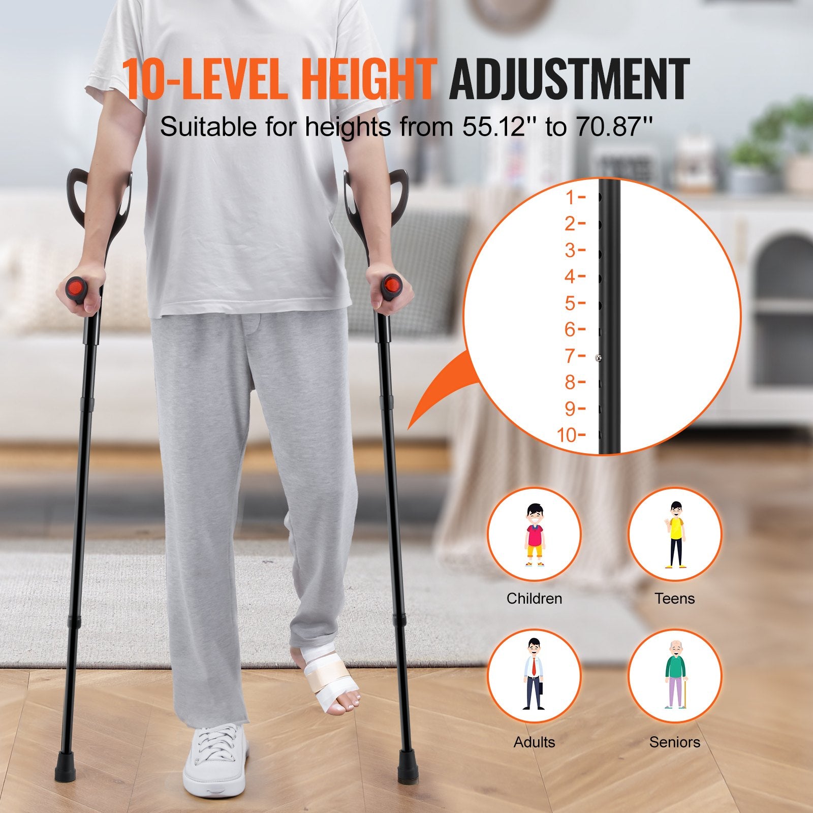 Mobility & Accessibility: VEVOR Forearm Crutches 10-Level Height Adjustable Walking Crutches 1 Pair 350LBS