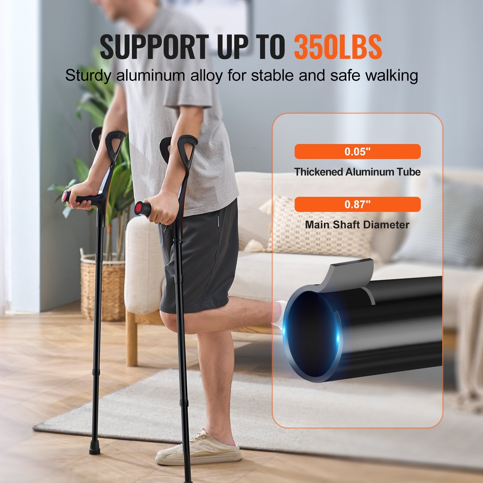 Mobility & Accessibility: VEVOR Forearm Crutches 10-Level Height Adjustable Walking Crutches 1 Pair 350LBS
