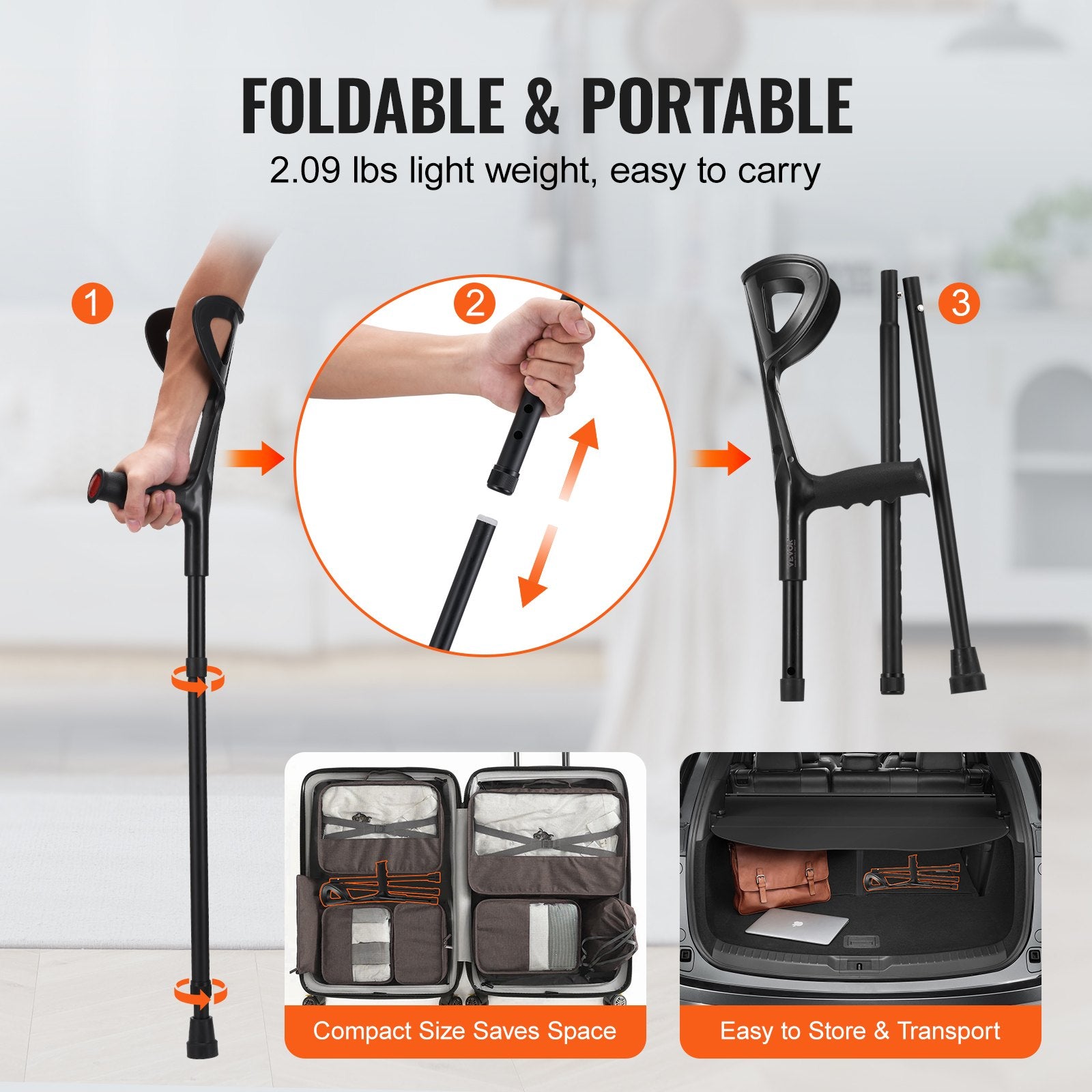 Mobility & Accessibility: VEVOR Forearm Crutches 10-Level Height Adjustable Walking Crutches 1 Pair 350LBS