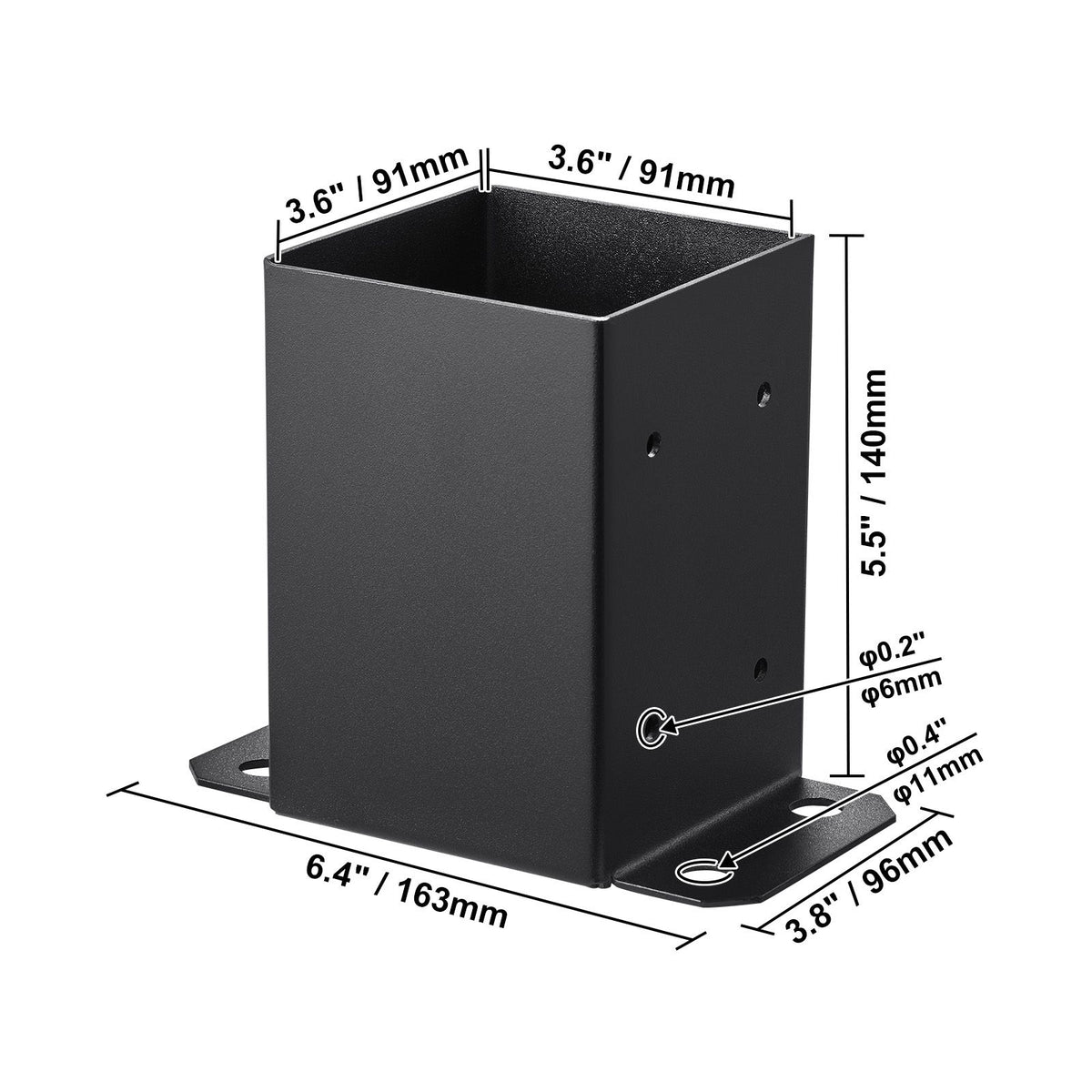 101.6x101.6mm Post Base 2 Pcs, Inner Size 91x91 Post Base Brackets, Heavy Duty Powder-Coated Post Anchor Matte Black Wood Post Brackets for Pavilion Deck Railing Support Deck Base Plate