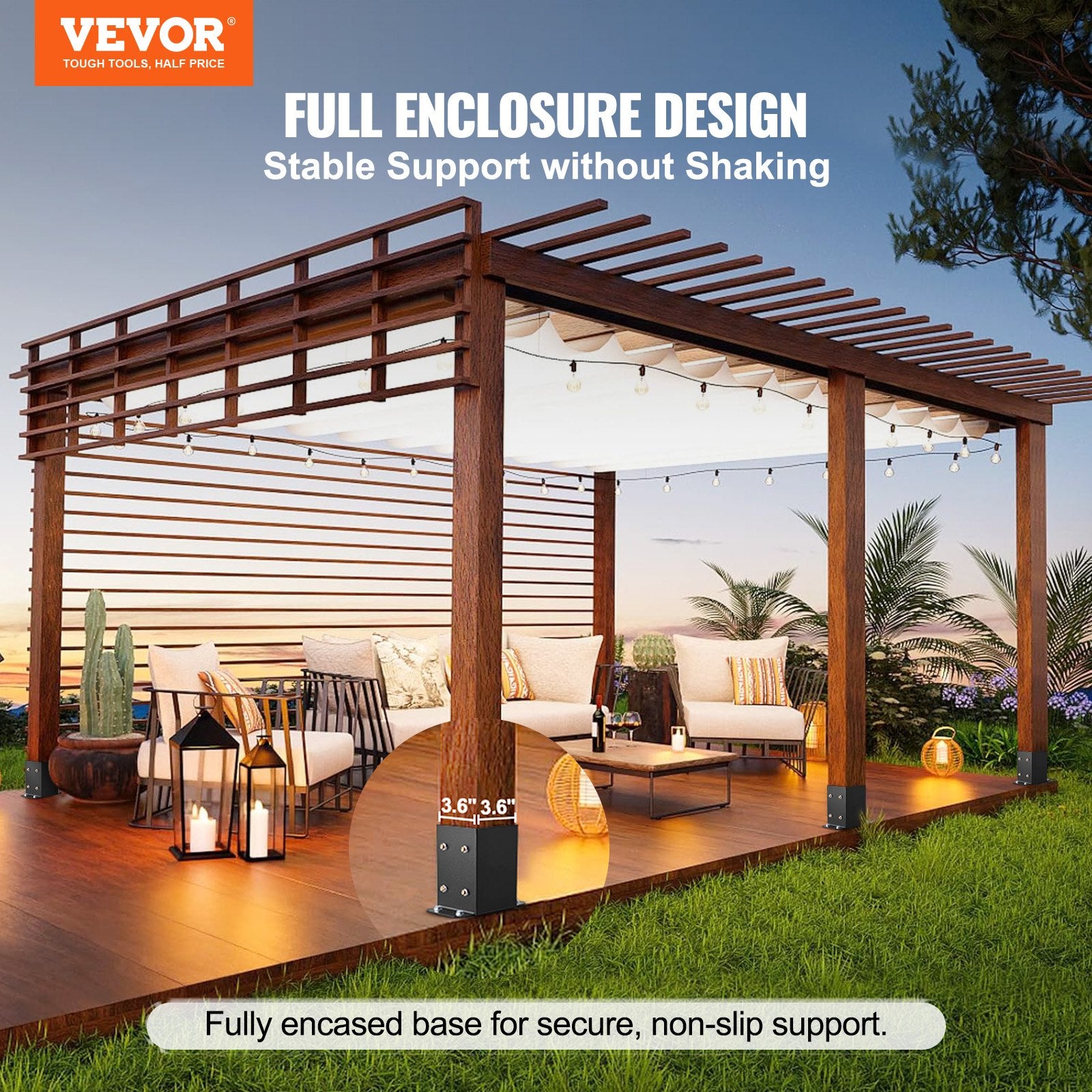 Canopies & Gazebos: VEVOR 101.6x101.6mm Post Base 4 Pcs, Inner Size 91x91 Post Base Brackets, Heavy Duty Powder-Coated Post Anchor Matte Black Wood Post Brackets for Pavilion Deck Railing Support Deck Base Plate