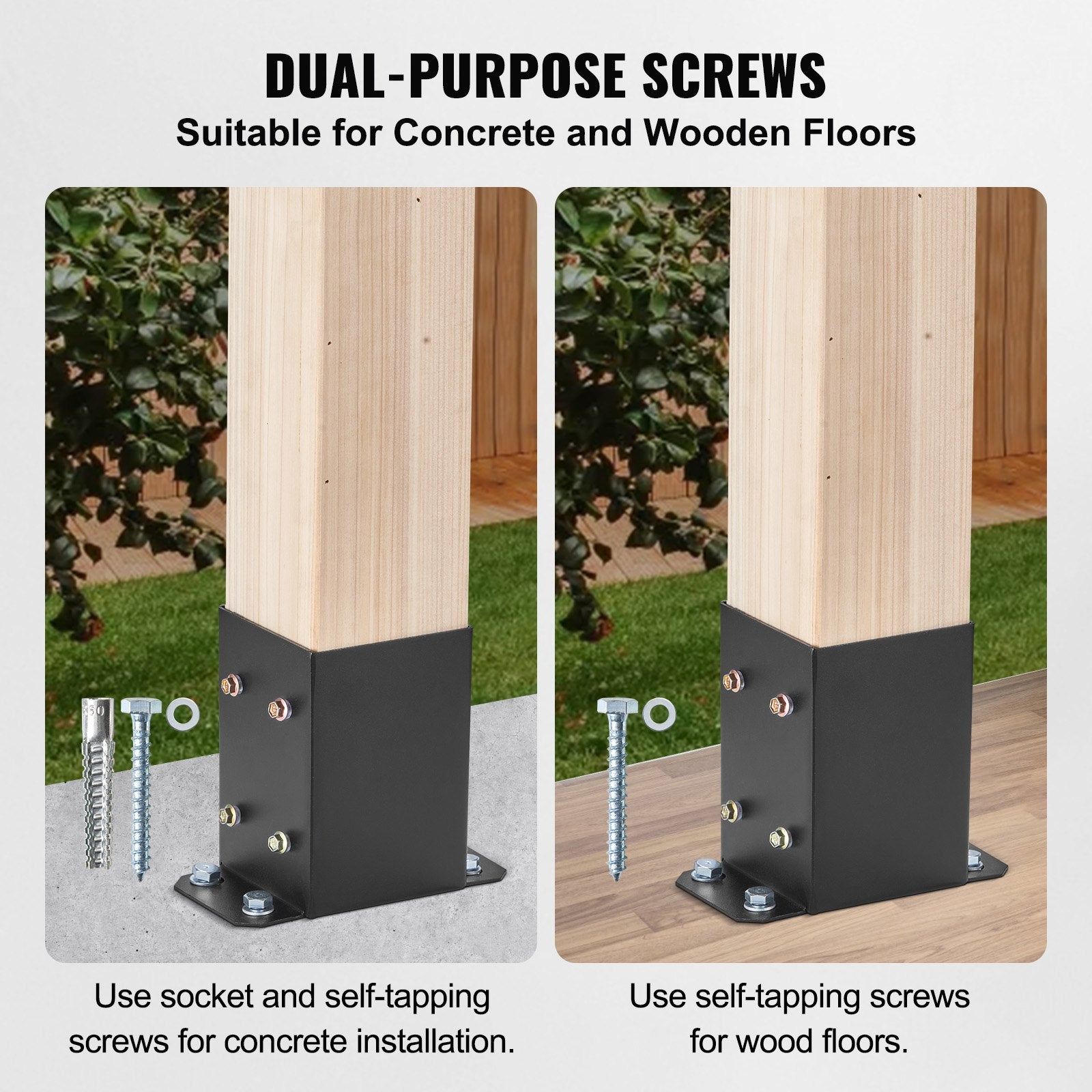 Canopies & Gazebos: VEVOR 101.6x101.6mm Post Base 4 Pcs, Inner Size 91x91 Post Base Brackets, Heavy Duty Powder-Coated Post Anchor Matte Black Wood Post Brackets for Pavilion Deck Railing Support Deck Base Plate