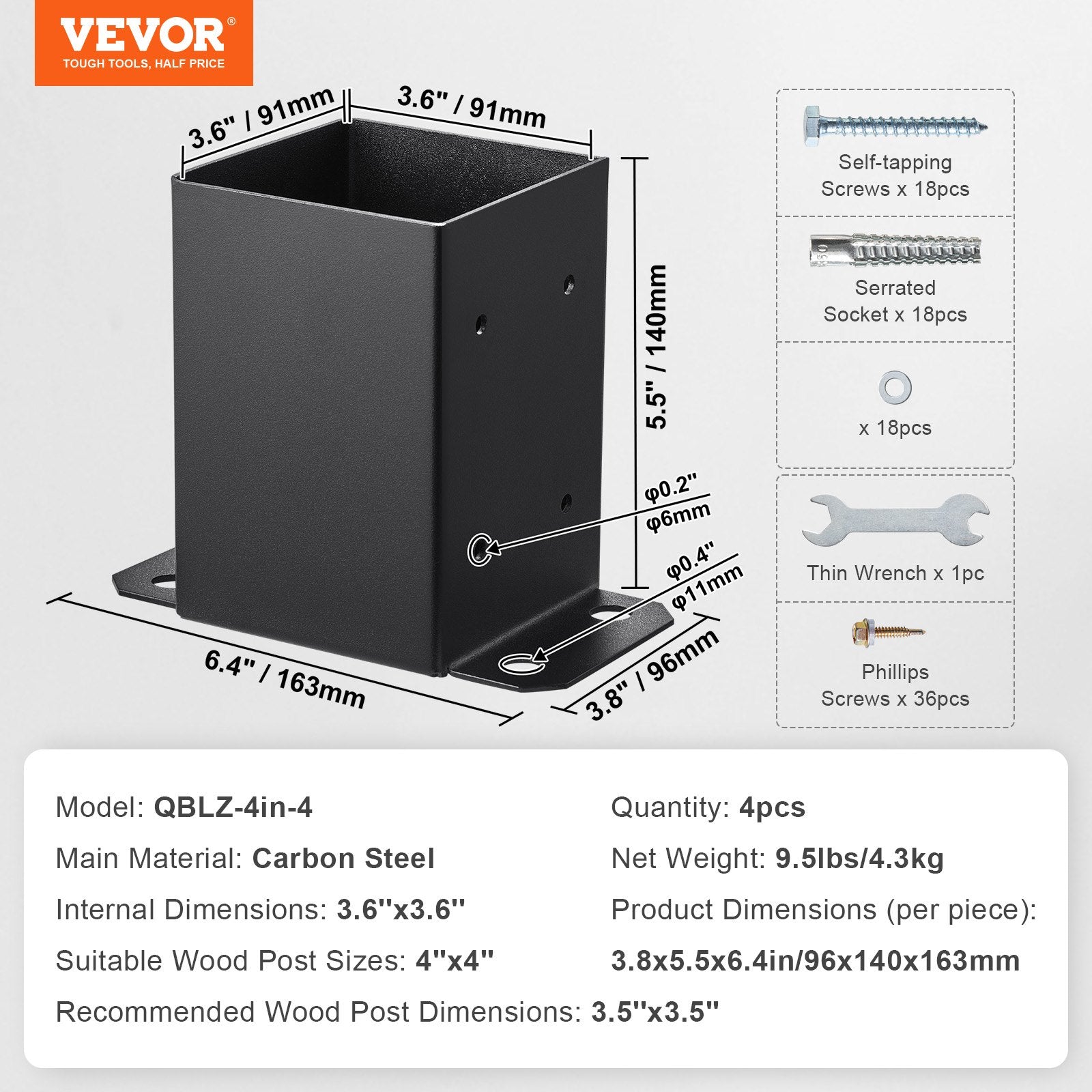 Canopies & Gazebos: VEVOR 101.6x101.6mm Post Base 4 Pcs, Inner Size 91x91 Post Base Brackets, Heavy Duty Powder-Coated Post Anchor Matte Black Wood Post Brackets for Pavilion Deck Railing Support Deck Base Plate