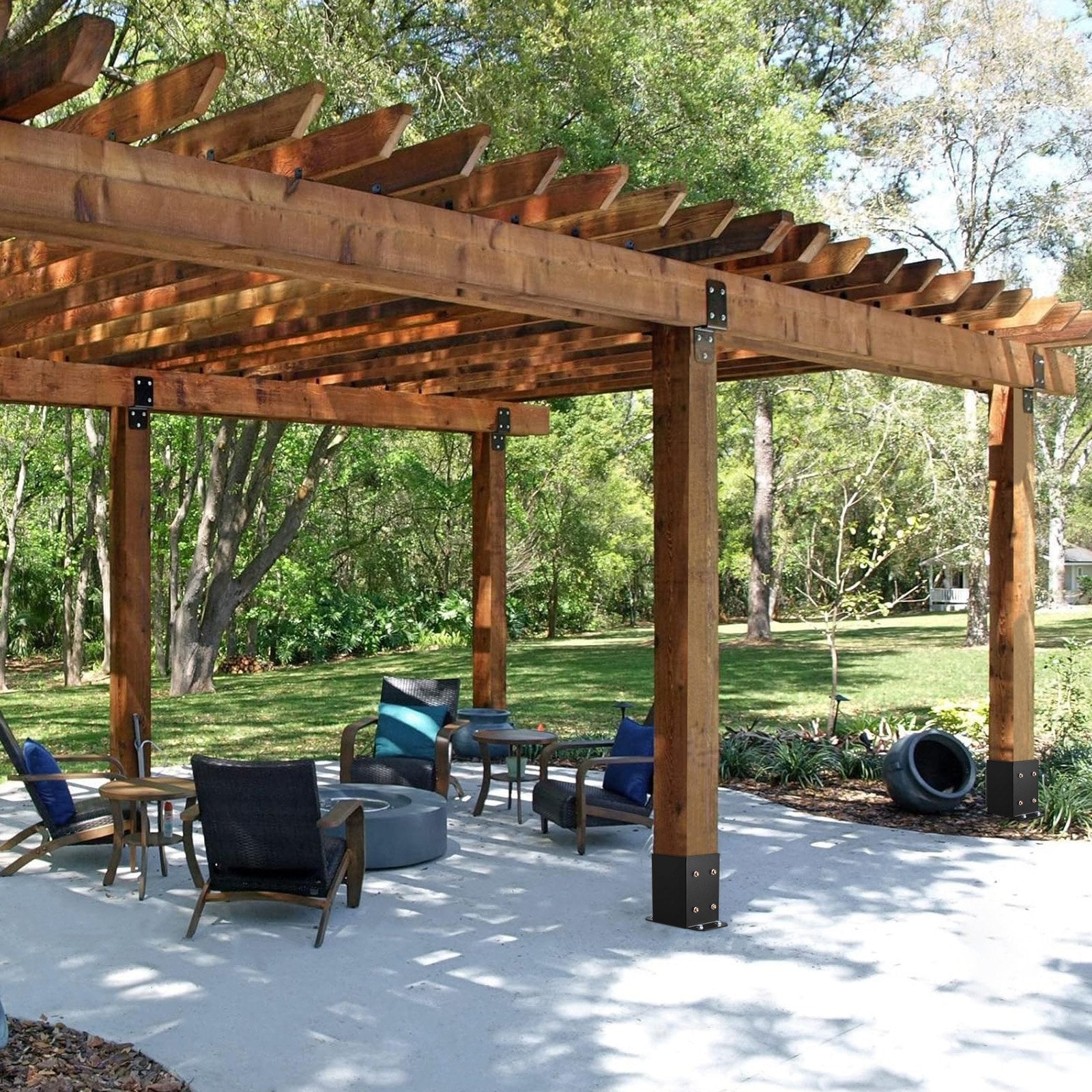 Canopies & Gazebos: VEVOR 101.6x101.6mm Post Base 4 Pcs, Inner Size 91x91 Post Base Brackets, Heavy Duty Powder-Coated Post Anchor Matte Black Wood Post Brackets for Pavilion Deck Railing Support Deck Base Plate
