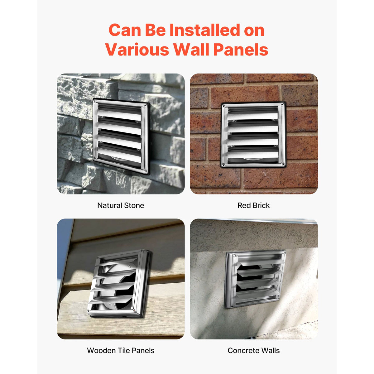 97mm Wall Vent Cover, Louvered Square AC Vent Gable Cover, Premium Stainless Steel & with Noise Reducing Rubber Gasket, for House,Bathroom,Garage,Kitchen,Basement (1 Pack, Silver)