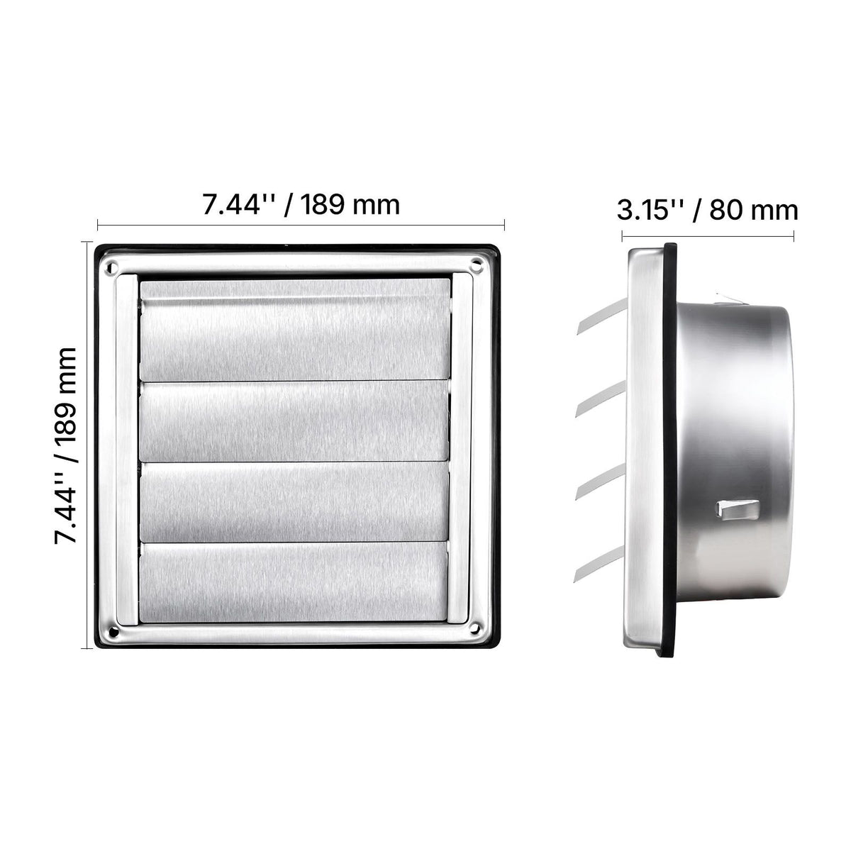 97mm Wall Vent Cover, Louvered Square AC Vent Gable Cover, Premium Stainless Steel & with Noise Reducing Rubber Gasket, for House,Bathroom,Garage,Kitchen,Basement (1 Pack, Silver)