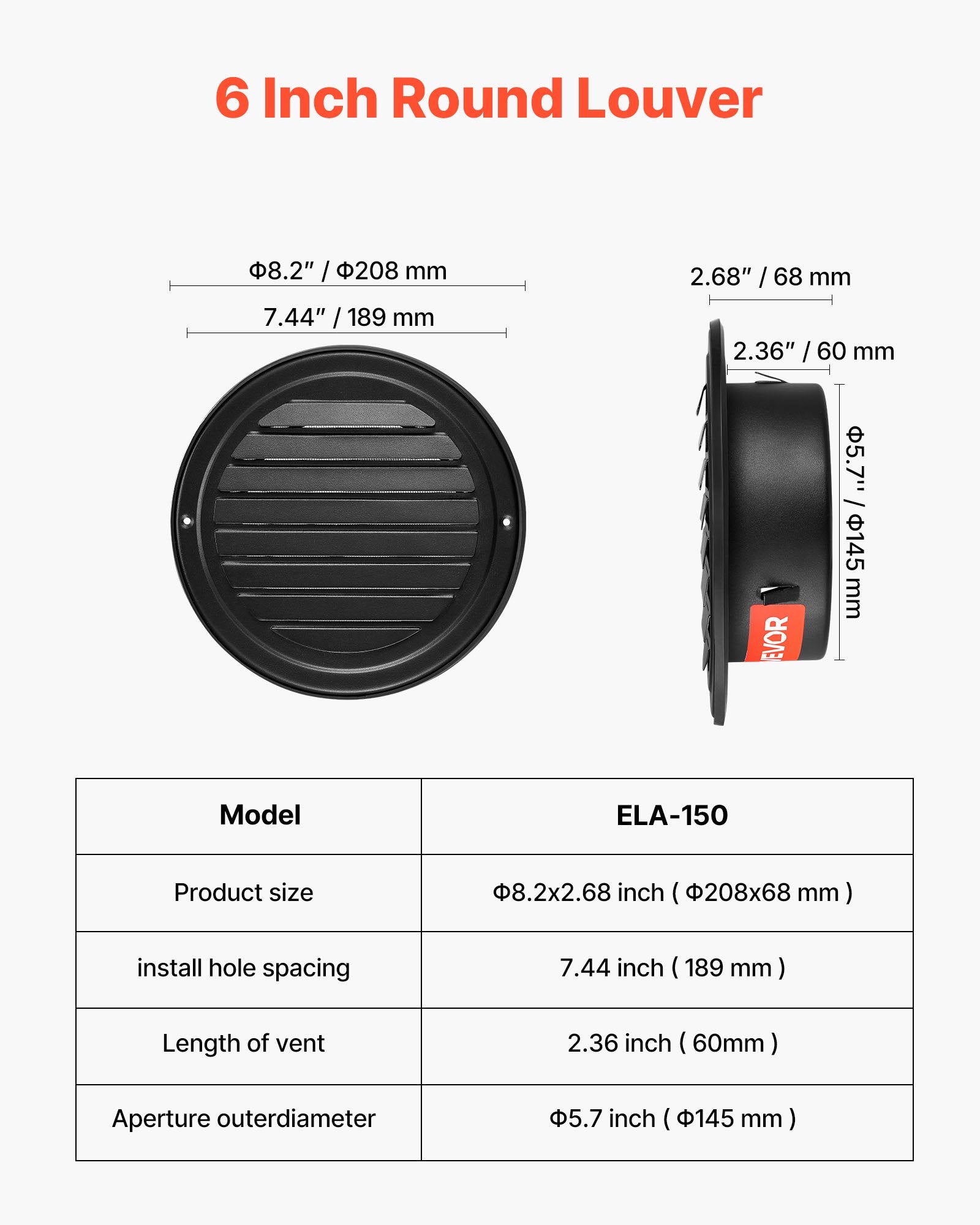 Automotive Repair & Speciality Tools: VEVOR 145 mm Wall Vent Cover, Louvered Round AC Vent Gable Cover, Premium Stainless Steel & with Built-in a Protection Screen, for House,Bathroom,Garage,Kitchen,Basement (2 Pack, Black)