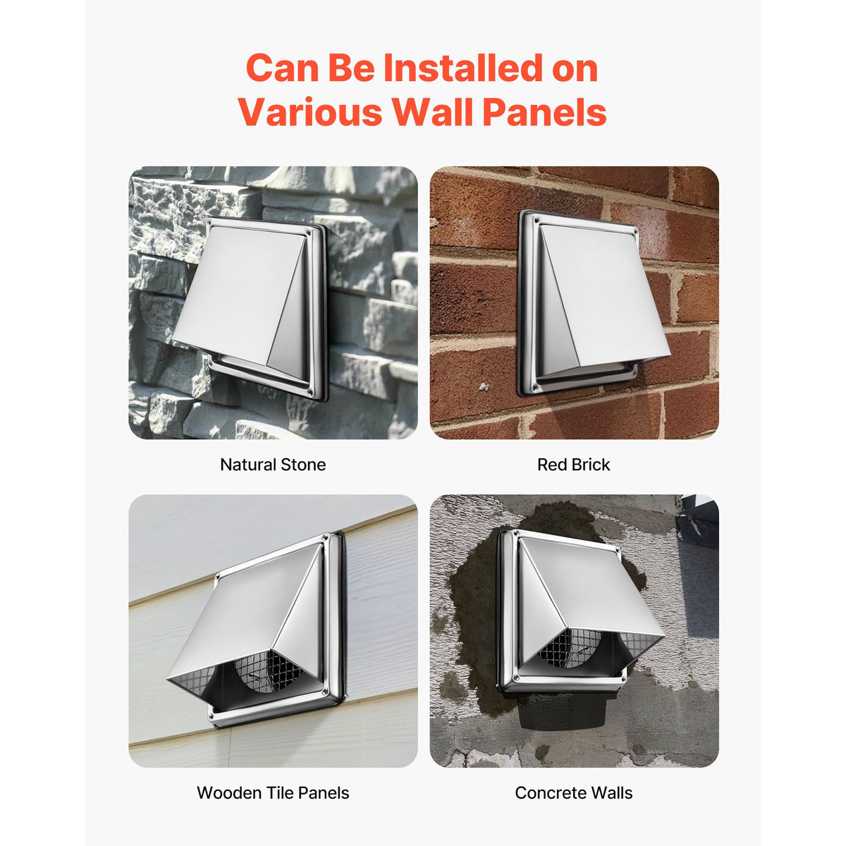 97mm External Extractor Wall Vent Cover, Square AC Vent Gable Cover, Premium Stainless Steel & with Built-in a Protection Screen, for House,Bathroom,Garage,Kitchen,Basement (1 Pack, Silver)
