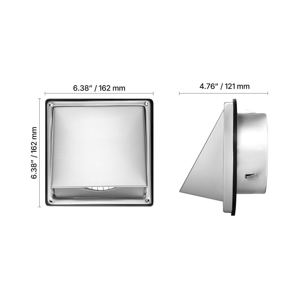 97mm External Extractor Wall Vent Cover, Square AC Vent Gable Cover, Premium Stainless Steel & with Built-in a Protection Screen, for House,Bathroom,Garage,Kitchen,Basement (1 Pack, Silver)