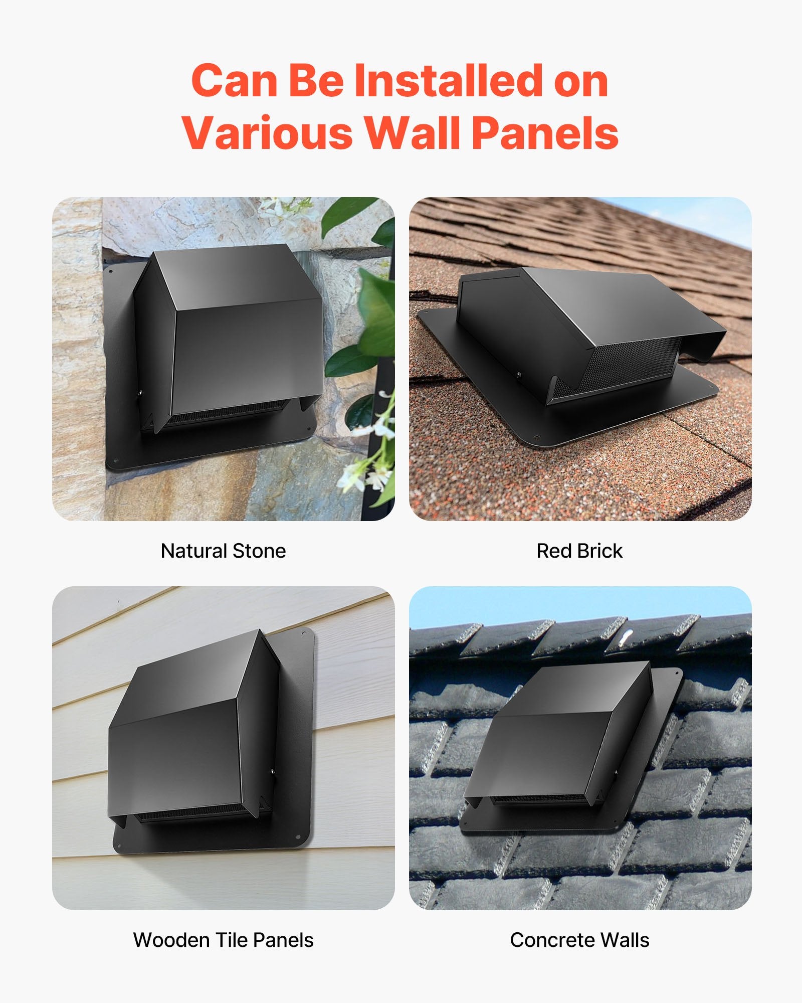 Automotive Repair & Speciality Tools: VEVOR 149 mm Hooded Wall Vent Cover SPCC Steel Roof Exhaust 1 Pack Black