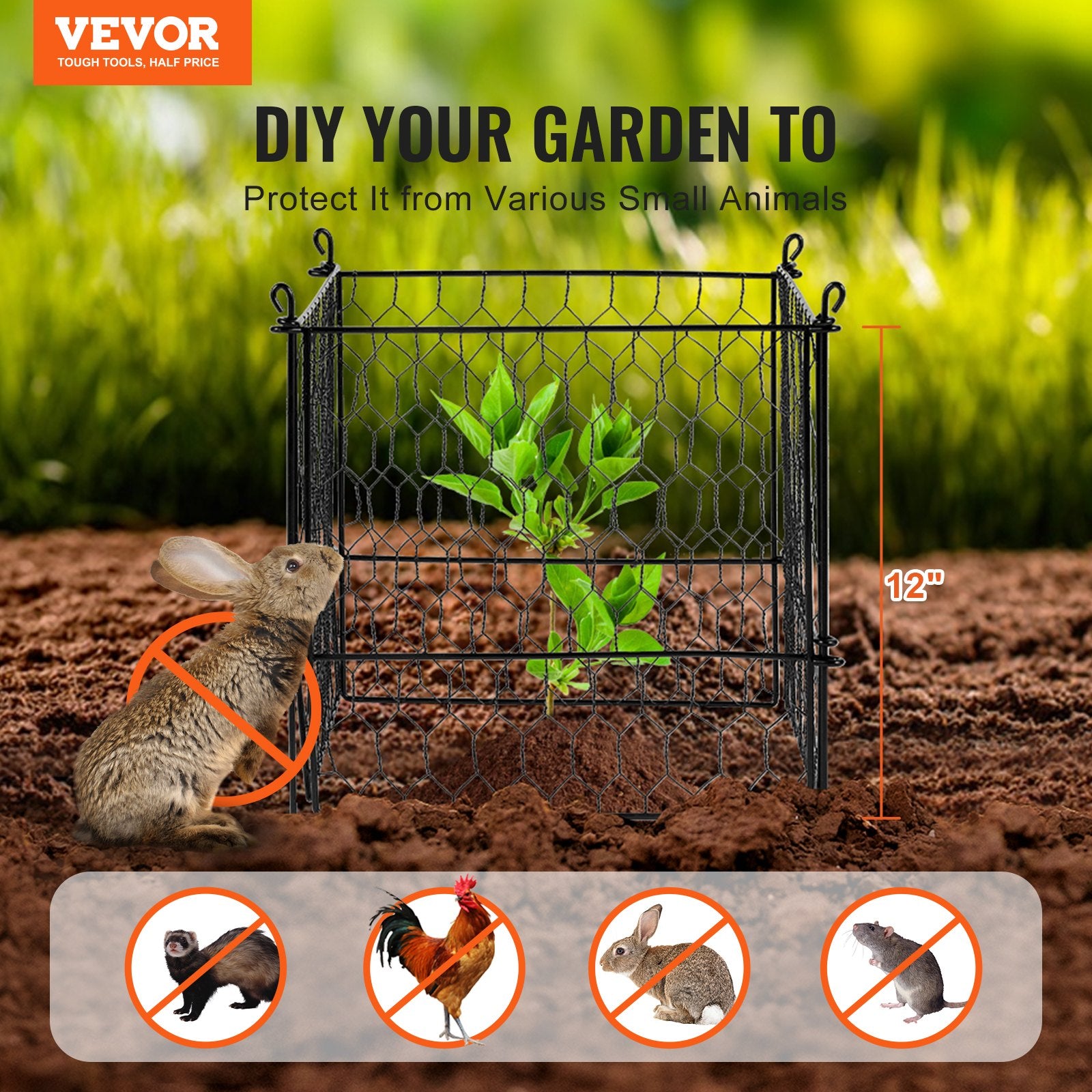 Small Animal Habitats & Cages: VEVOR 4 Pack Plant Protector from Animals, 13.4'' x 13.4'' Chicken Wire Plant Protector, Plant Cages for Outdoor Plants, Flowers & Vegetables, Keeps Bunny Chicken Squirrels Out, 16pcs Metal Mesh