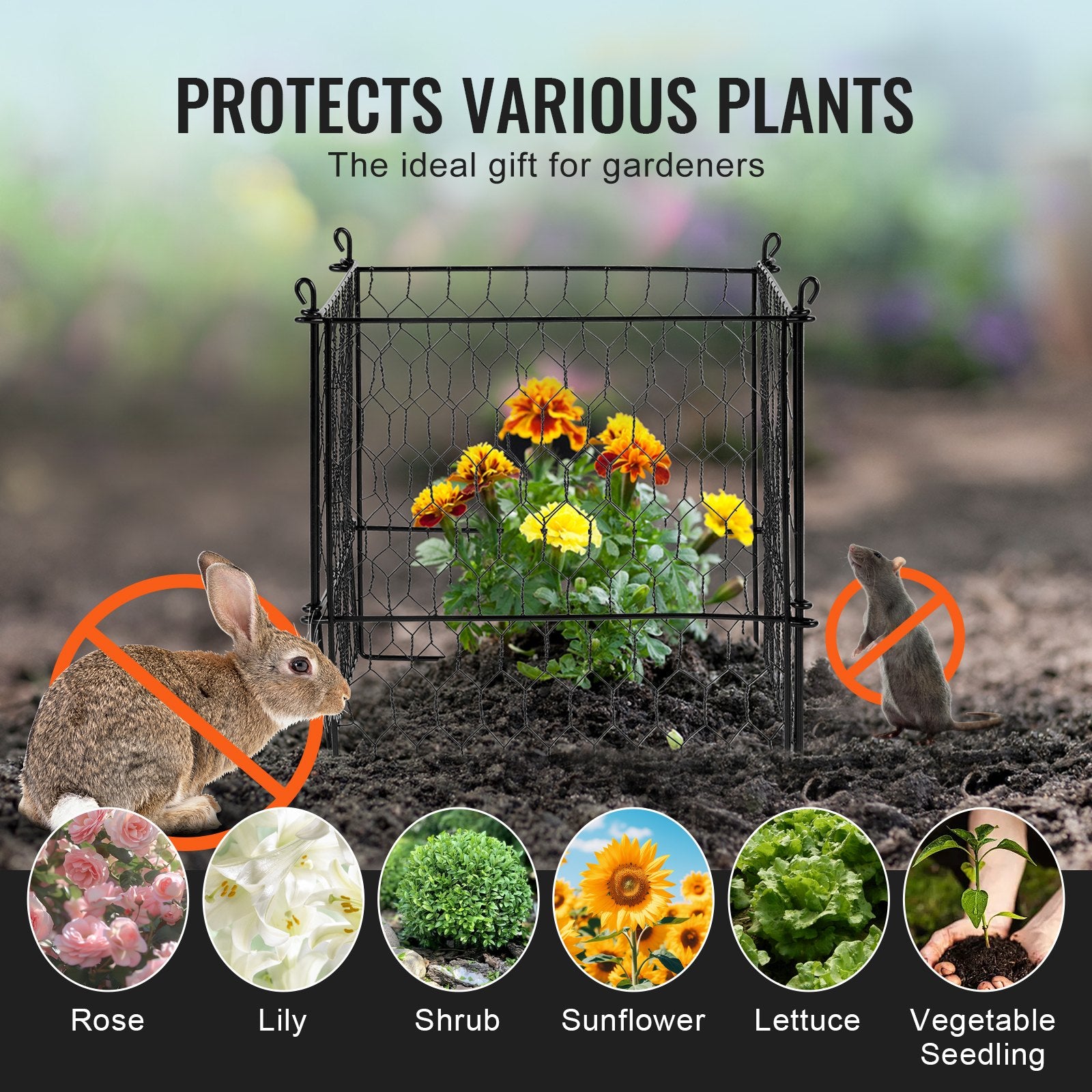 Small Animal Habitats & Cages: VEVOR 4 Pack Plant Protector from Animals, 13.4'' x 13.4'' Chicken Wire Plant Protector, Plant Cages for Outdoor Plants, Flowers & Vegetables, Keeps Bunny Chicken Squirrels Out, 16pcs Metal Mesh
