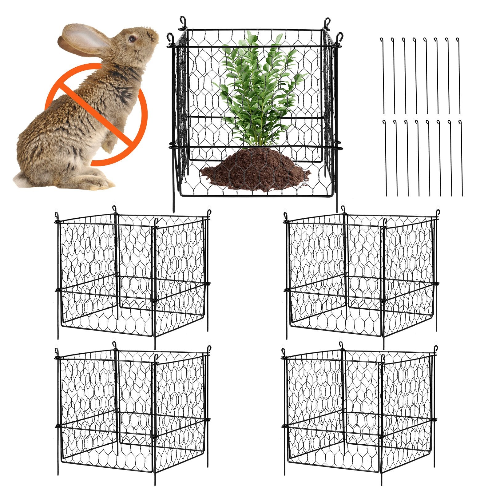 Small Animal Habitats & Cages: VEVOR 4 Pack Plant Protector from Animals, 13.4'' x 13.4'' Chicken Wire Plant Protector, Plant Cages for Outdoor Plants, Flowers & Vegetables, Keeps Bunny Chicken Squirrels Out, 16pcs Metal Mesh