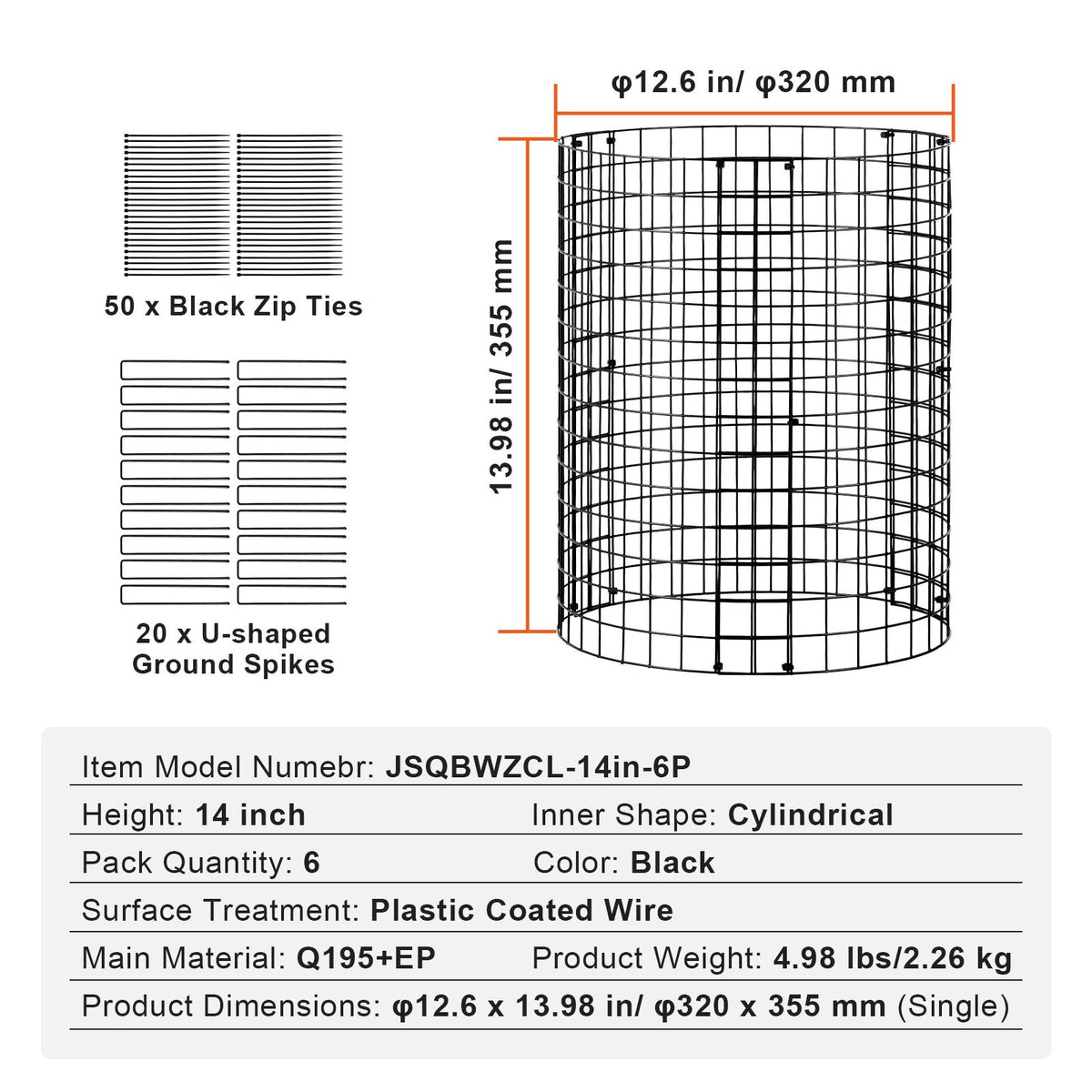 6 Pack Plant Protector from Animals, 320mm Dia. x 355mm H Chicken Wire Plant Protector, Plant Cages for Outdoor Plants, Flowers & Vegetables, Keeps Bunny Chicken Squirrels Out, 18pcs Metal Mesh