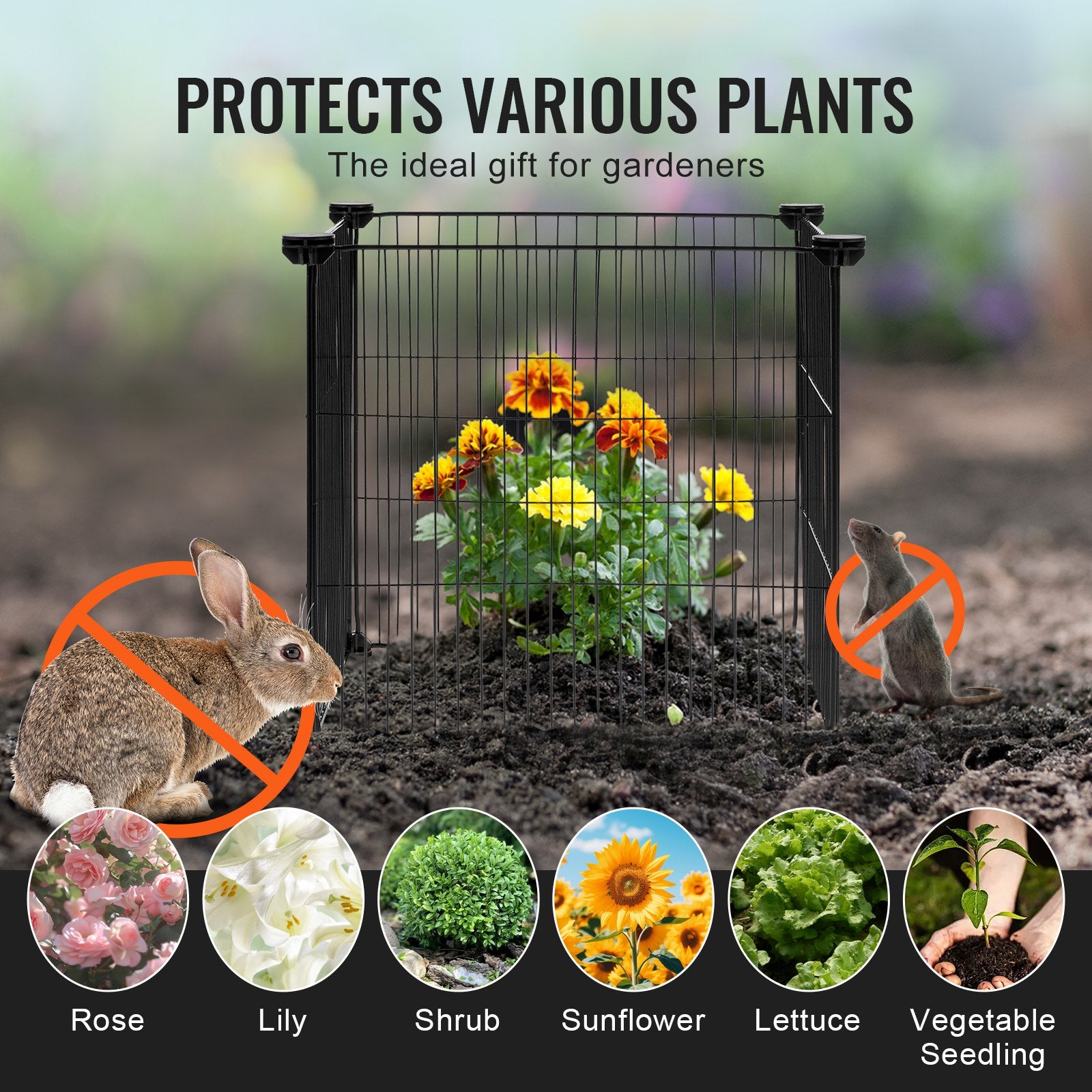 Pots, Planters & Accessories: VEVOR 5 Pack Plant Protector from Animals, 390 mm x 390 mm Chicken Wire Plant Protector, Plant Cages for Outdoor Plants, Flowers & Vegetables, Keeps Bunny Chicken Squirrels Out, 20pcs Metal Mesh