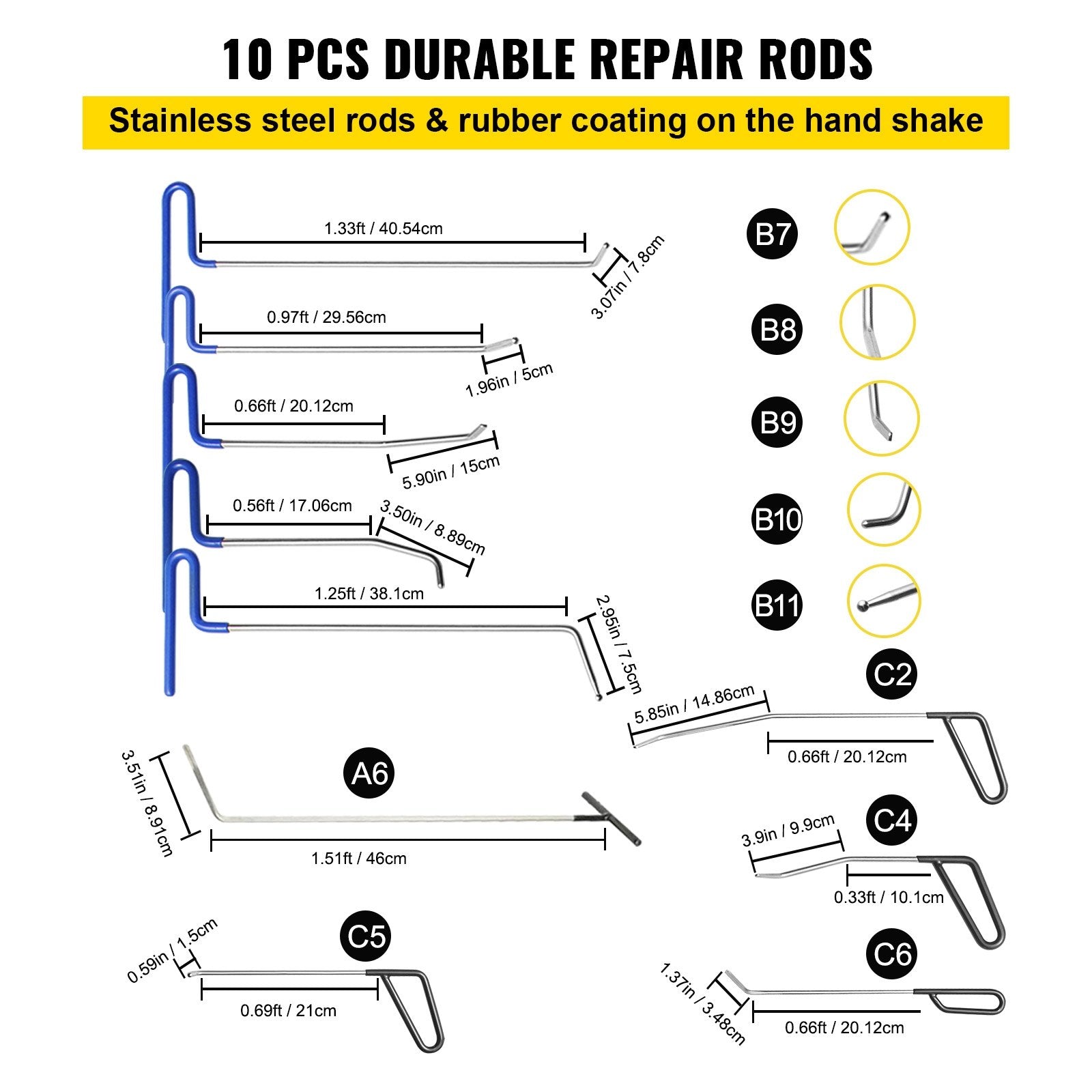 Putty Knives, Scrapers & Chisels: VEVOR Paintless Dent Removal Rods Stainless Steel Rod Tool Kit 89pcs Dent Repair