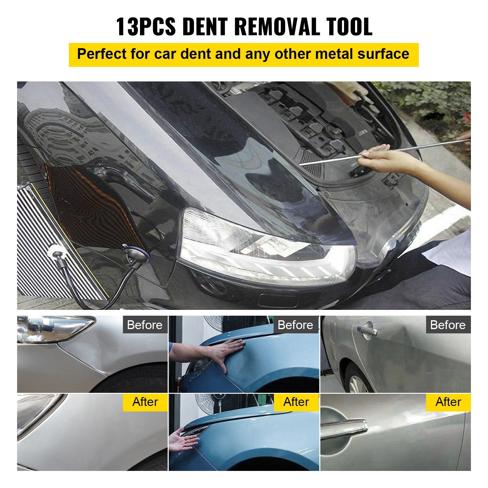Audio Accessories: VEVOR Rods Dent Puller Stainless Steel Paintless Repair Kits Hail Removal 13 PCS