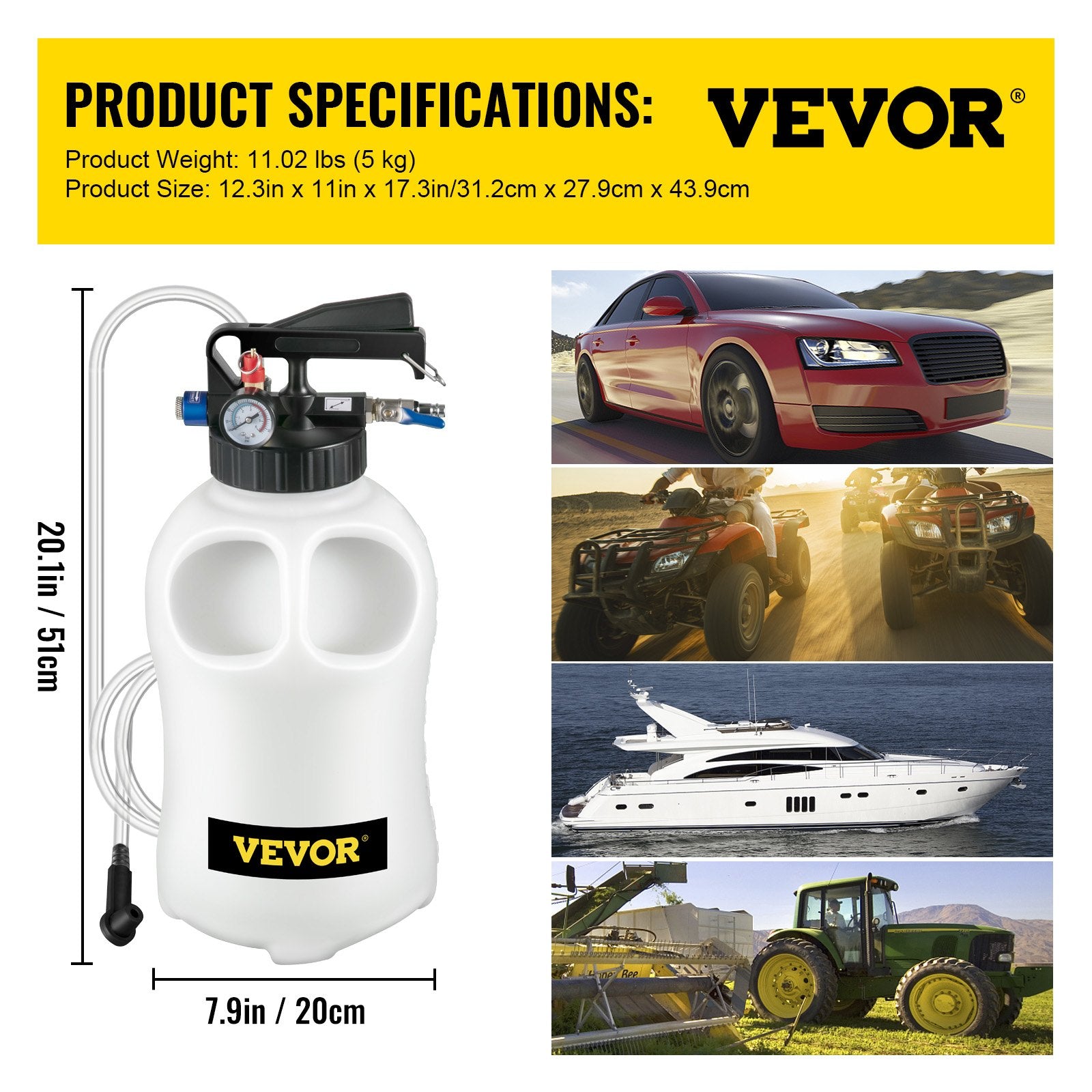 Fuel & Exhaust: VEVOR Transmission Fluid Pump 2 Way ATF Refill System Dispenser, Oil and Liquid Extractor 10 Liter Large Capacity, Automatic Transmission Fluid Pump Tool Set with 14 Pieces ATF Filler Adapters