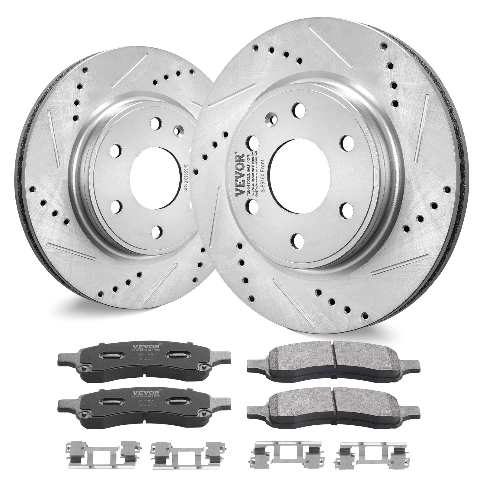 Automotive Repair & Speciality Tools: VEVOR Drilled Slotted Front Brake Rotors Pads Kit for Chevy Traverse GMC Acadia