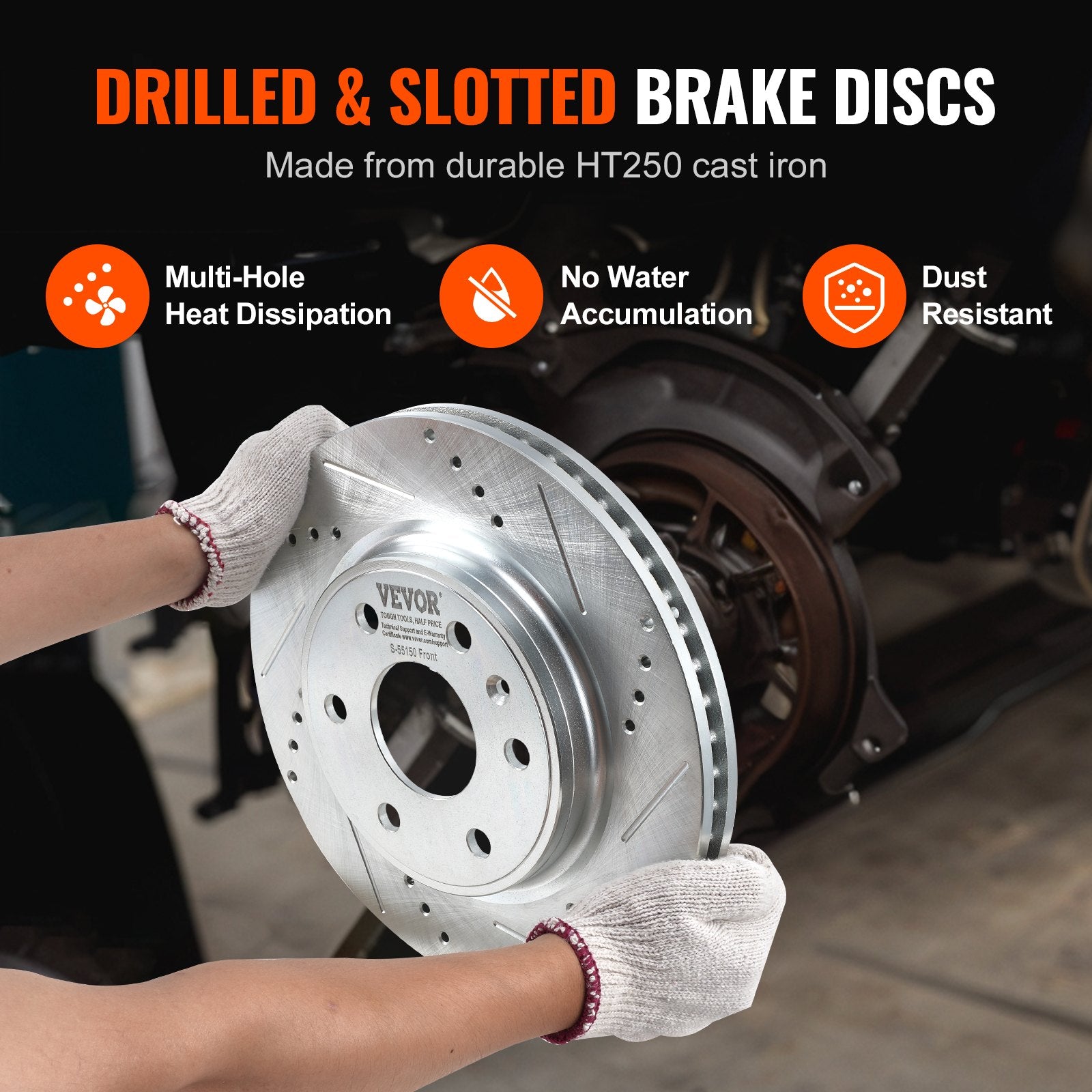 Automotive Repair & Speciality Tools: VEVOR Drilled Slotted Front Brake Rotors Pads Kit for Chevy Traverse GMC Acadia