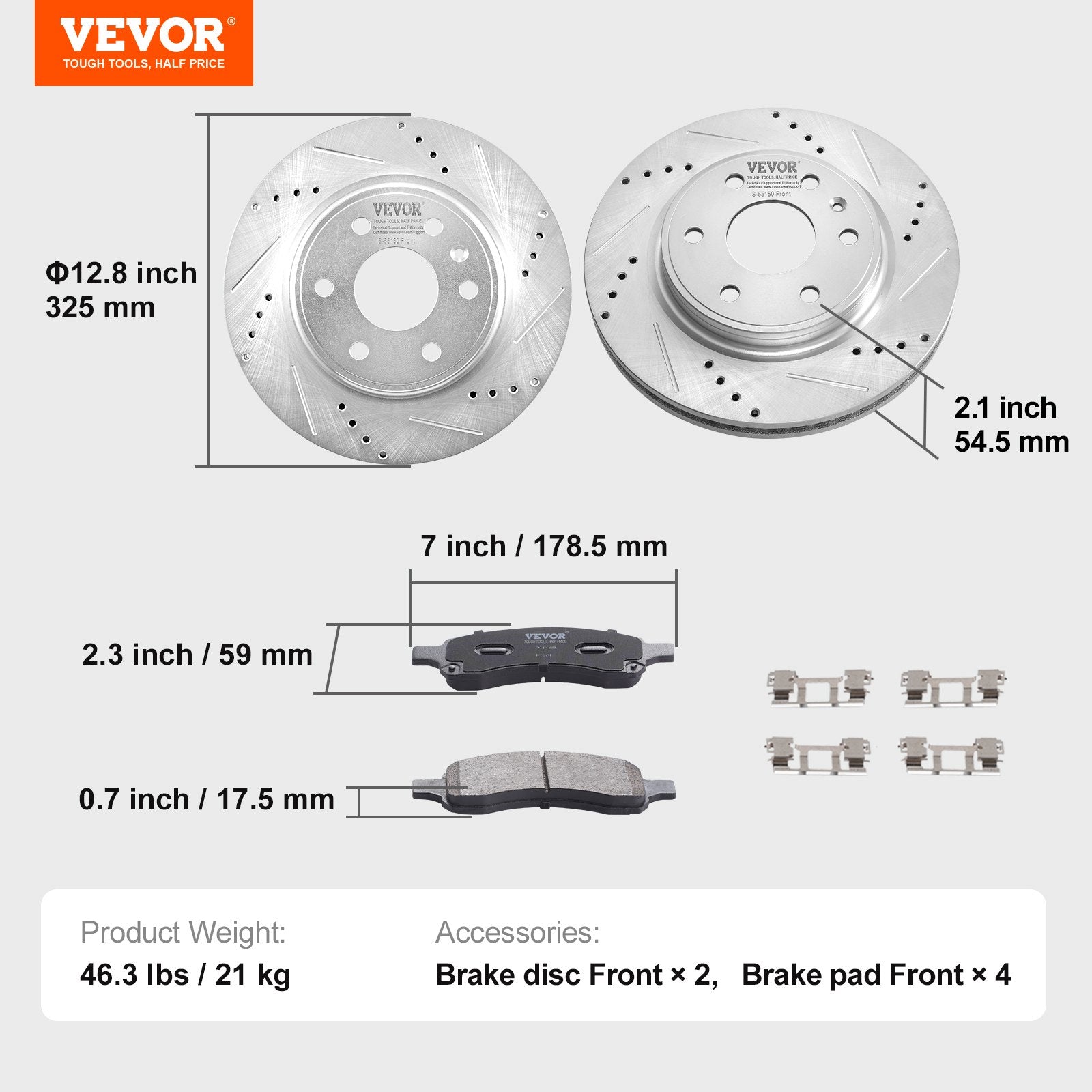Automotive Repair & Speciality Tools: VEVOR Drilled Slotted Front Brake Rotors Pads Kit for Chevy Traverse GMC Acadia