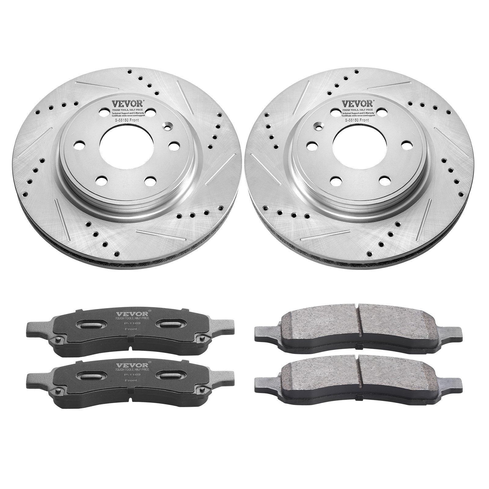 Automotive Repair & Speciality Tools: VEVOR Drilled Slotted Front Brake Rotors Pads Kit for Chevy Traverse GMC Acadia