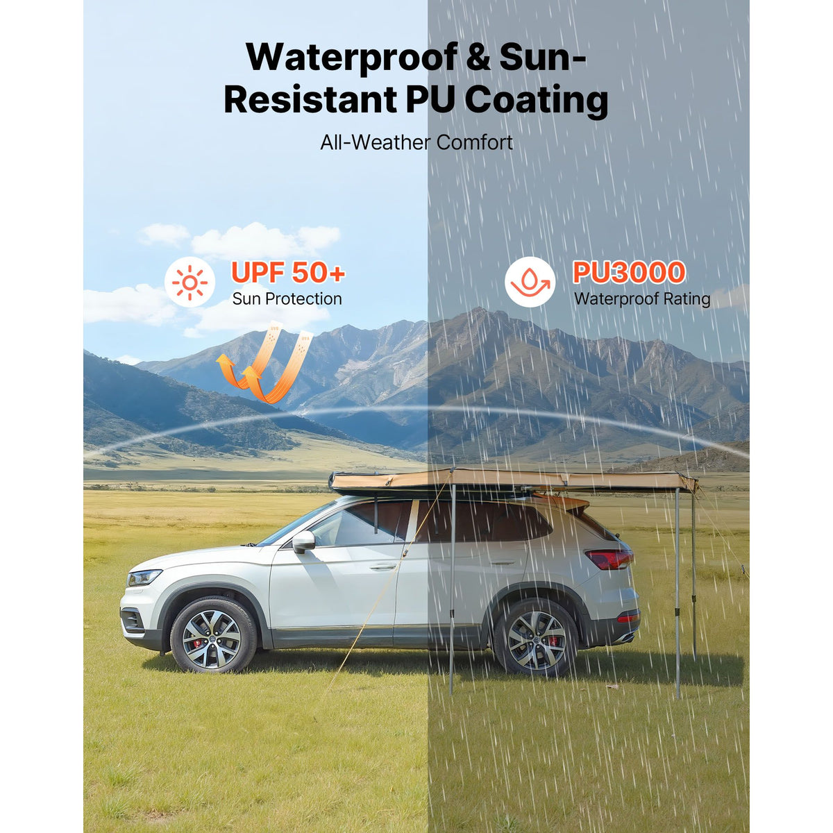 270 Degree Awning, 4.9 ㎡ Driver Side Vehicle Awning, Waterproof UV50+ Car Side Awnings with Carry Bag, All-Weather Free-Standing Overland Awnings Car Shelter for SUV Van Truck Camping