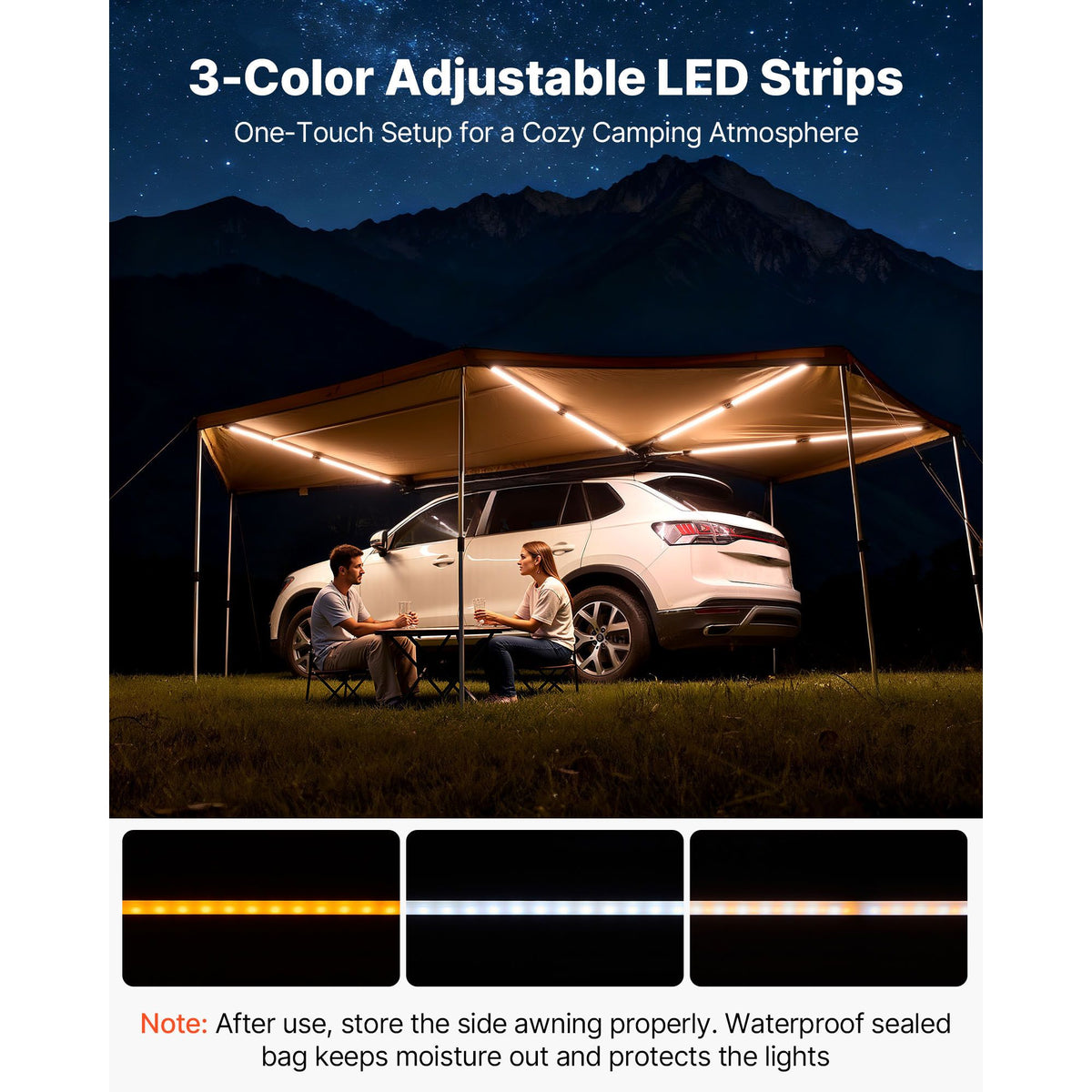 270 Degree Awning with Bulit-in LED Lights, 10.9 ㎡ Driver Side Vehicle Awning, Waterproof UV50+ Car Side Awnings, All-Weather Free-Standing Overland Awnings Car Shelter for SUV Truck Camping