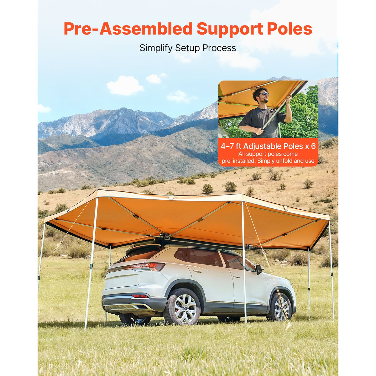 270 Degree Awning, 12.4 ㎡ Driver Side Vehicle Awning, Waterproof UV50+ Car Side Awnings with Carry Bag, All-Weather Free-Standing Overland Awnings Car Shelter for SUV Van Truck Camping