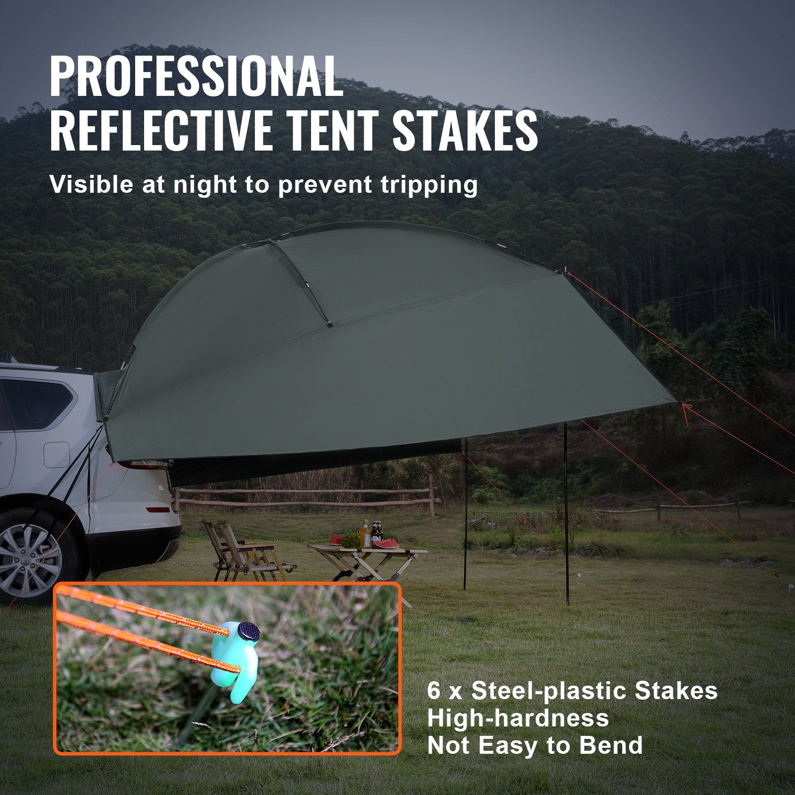 Awnings: VEVOR Vehicle Awning, Large 10' x 7' Shade Coverage Car Side Awning, PU2000mm UV50+ Car Awning with Extended Side Canopies and Portable Storage Bag, Suitable for Truck, SUV, Van, Campers