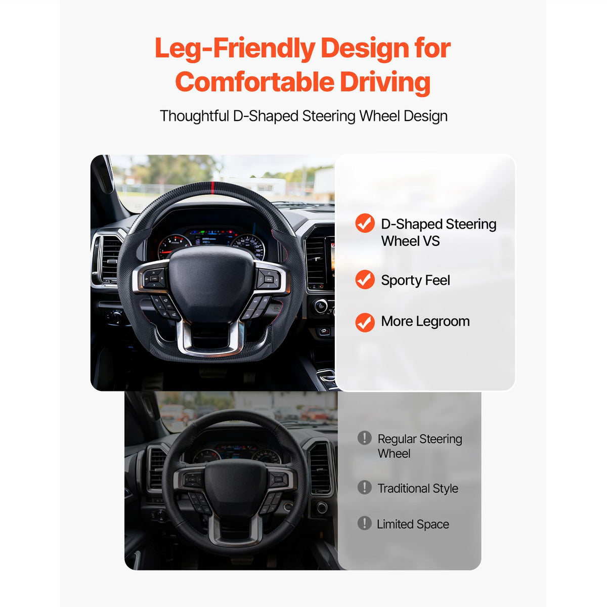 Steering Wheel for 2021-2024 Ford F150, Carbon Fiber Steering Wheel D-Shaped Flat-Bottom, Leather Grip with Non-Slip Texture & Precise Stitching, Accessories Replacement for Ford F150, Black