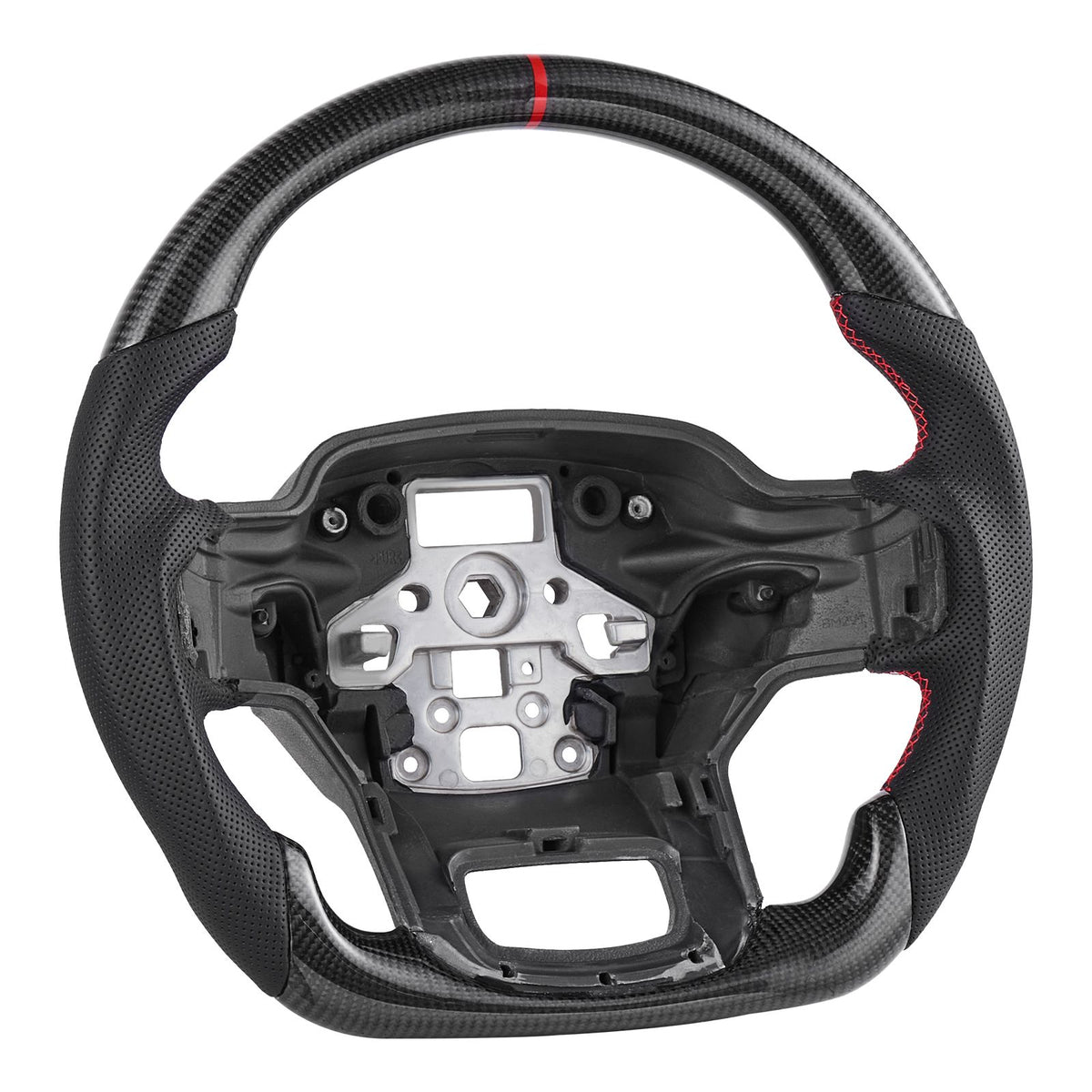 Steering Wheel for 2021-2024 Ford F150, Carbon Fiber Steering Wheel D-Shaped Flat-Bottom, Leather Grip with Non-Slip Texture & Precise Stitching, Accessories Replacement for Ford F150, Black