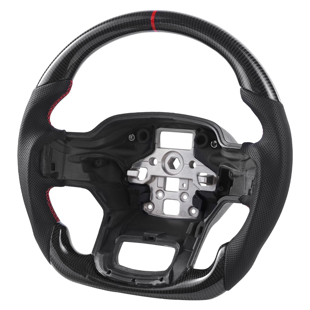 Steering Wheel for 2021-2024 Ford F150, Carbon Fiber Steering Wheel D-Shaped Flat-Bottom, Leather Grip with Non-Slip Texture & Precise Stitching, Accessories Replacement for Ford F150, Black