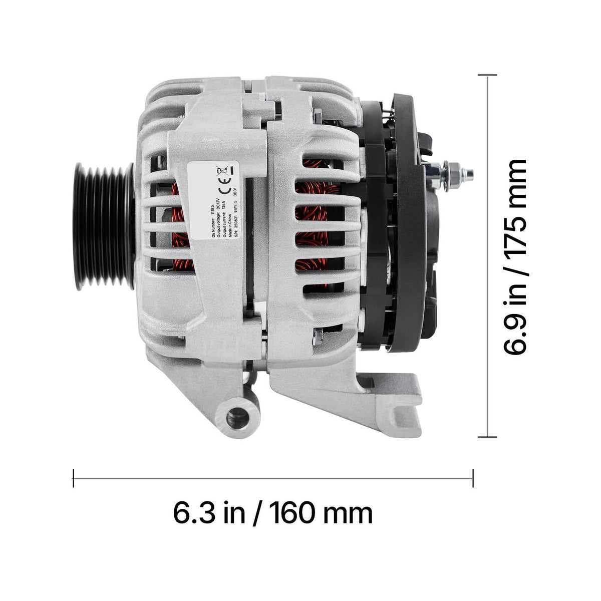 Car Alternator 11185, Fit for Chevrolet Impala LS, LT 3.5L 2006-2011, Impala LTZ 3.9L 2009-2010, Monte Carlo V6 2006-2007, Automotive Replacement Alternator 0124425102, 0124425032, 10335497