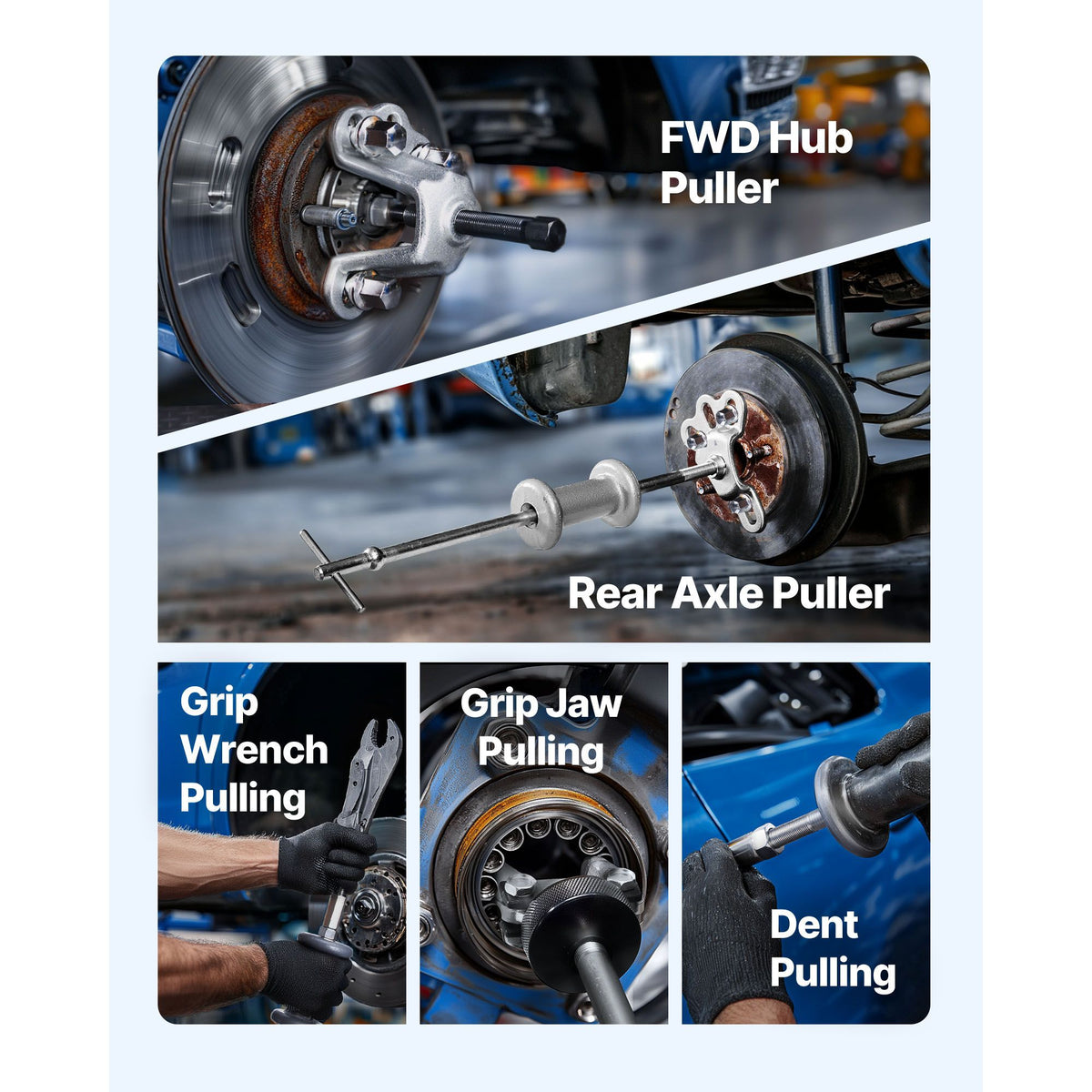 9-Way Slide Hammer Puller Set, 15PCS Front Wheel Hub Bearing Remover & Rear Wheel Axle Hub Dent Shaft Puller Tool Kit, Axle Bearing Puller Tool Kit and Slide Hammer Remover Set with Carry Box