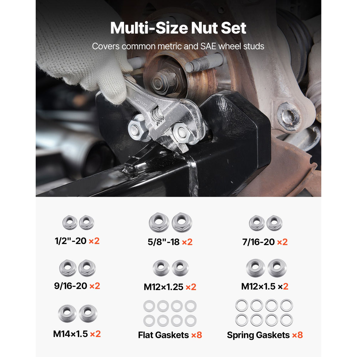 Wheel Bearing Hub Removal Tool Kit, Compatible with All Axle Bolt Hubs 5, 6, 8 Lug Hubs Buster Puller, Universal Wheel Hub Shocker, Wheel Hub Buster Tool with Nuts & Washers for Sedan SUV Truck