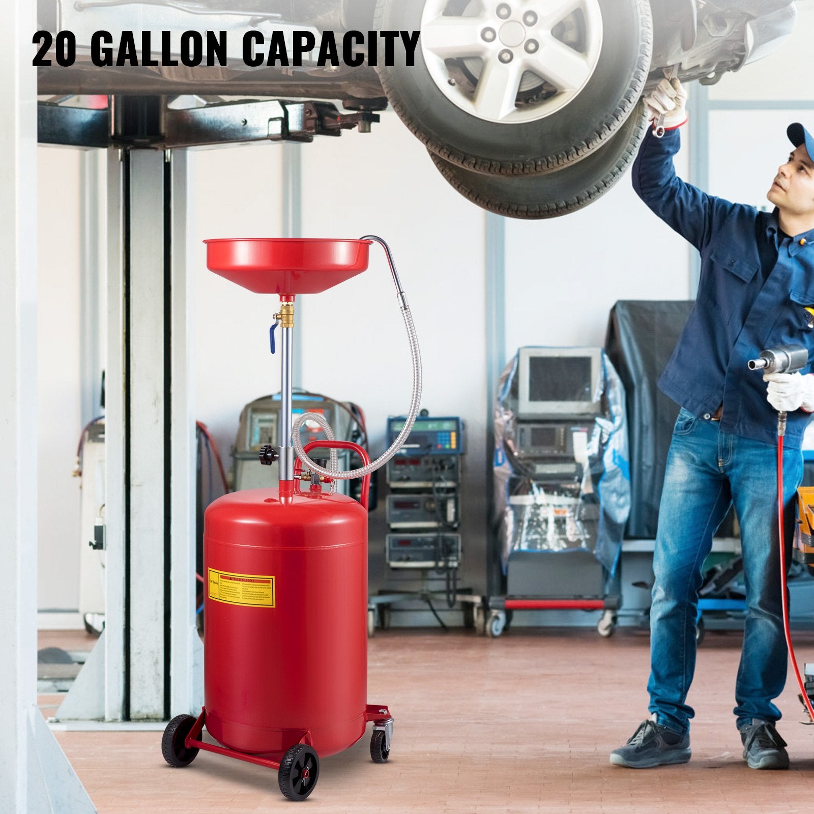 Fuel & Exhaust: VEVOR Waste Oil Drain Tank Portable Oil Drain 20 Gallon Air Operated Drainer