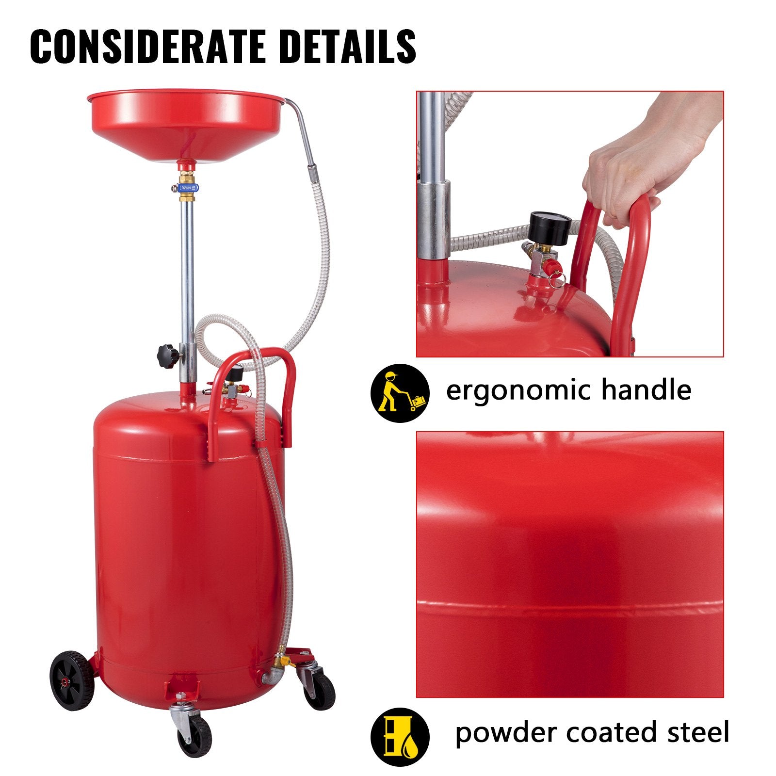 Fuel & Exhaust: VEVOR Waste Oil Drain Tank Portable Oil Drain 20 Gallon Air Operated Drainer