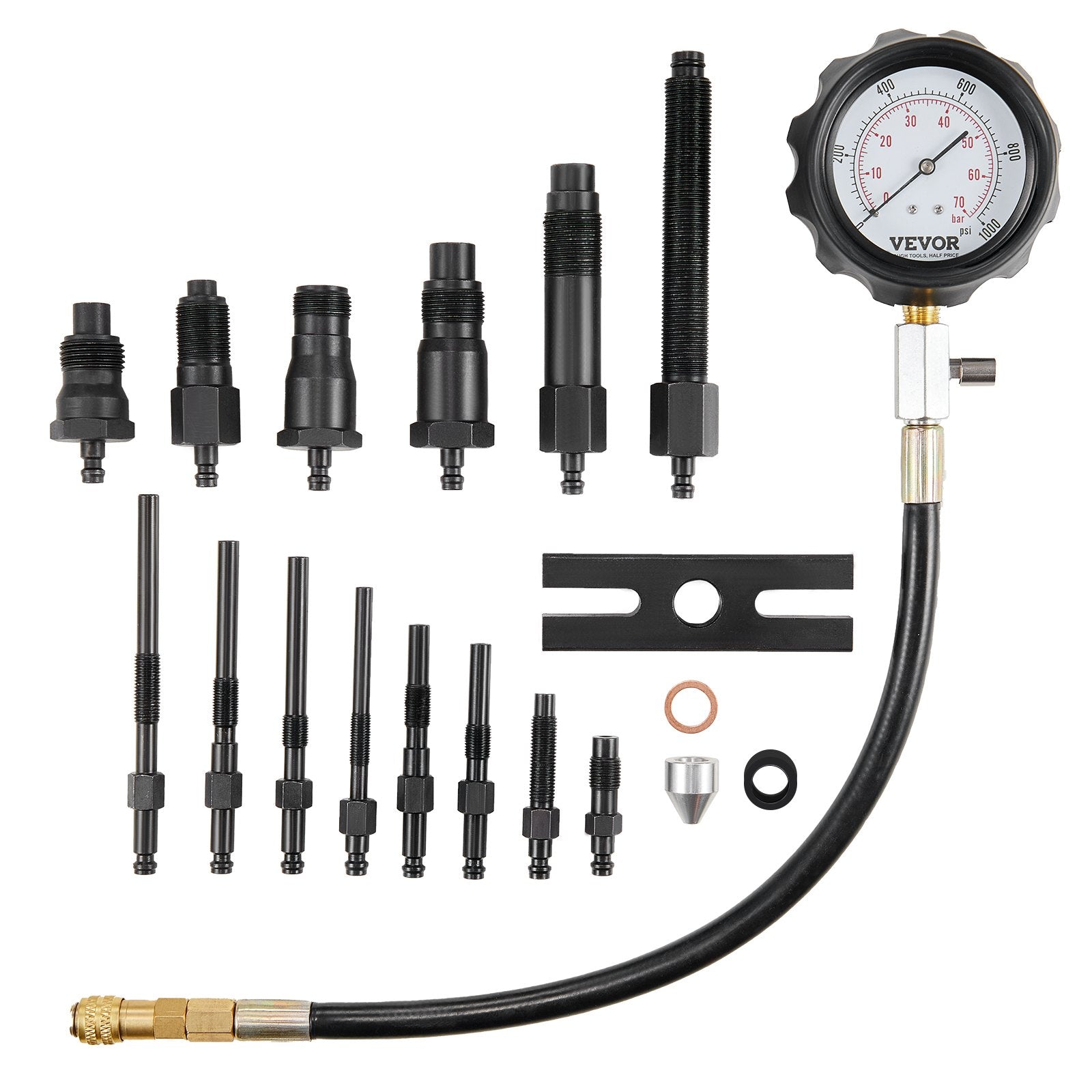 Automotive Repair & Speciality Tools: VEVOR Diesel Engine Compression Tester, 18 pcs Cylinder Pressure Test Tool Kit, with 0-1000 psi Gauge and Adapters, Diesel Injector Tester Check Cylinders in Diesel Trucks, Tractors, Equipment