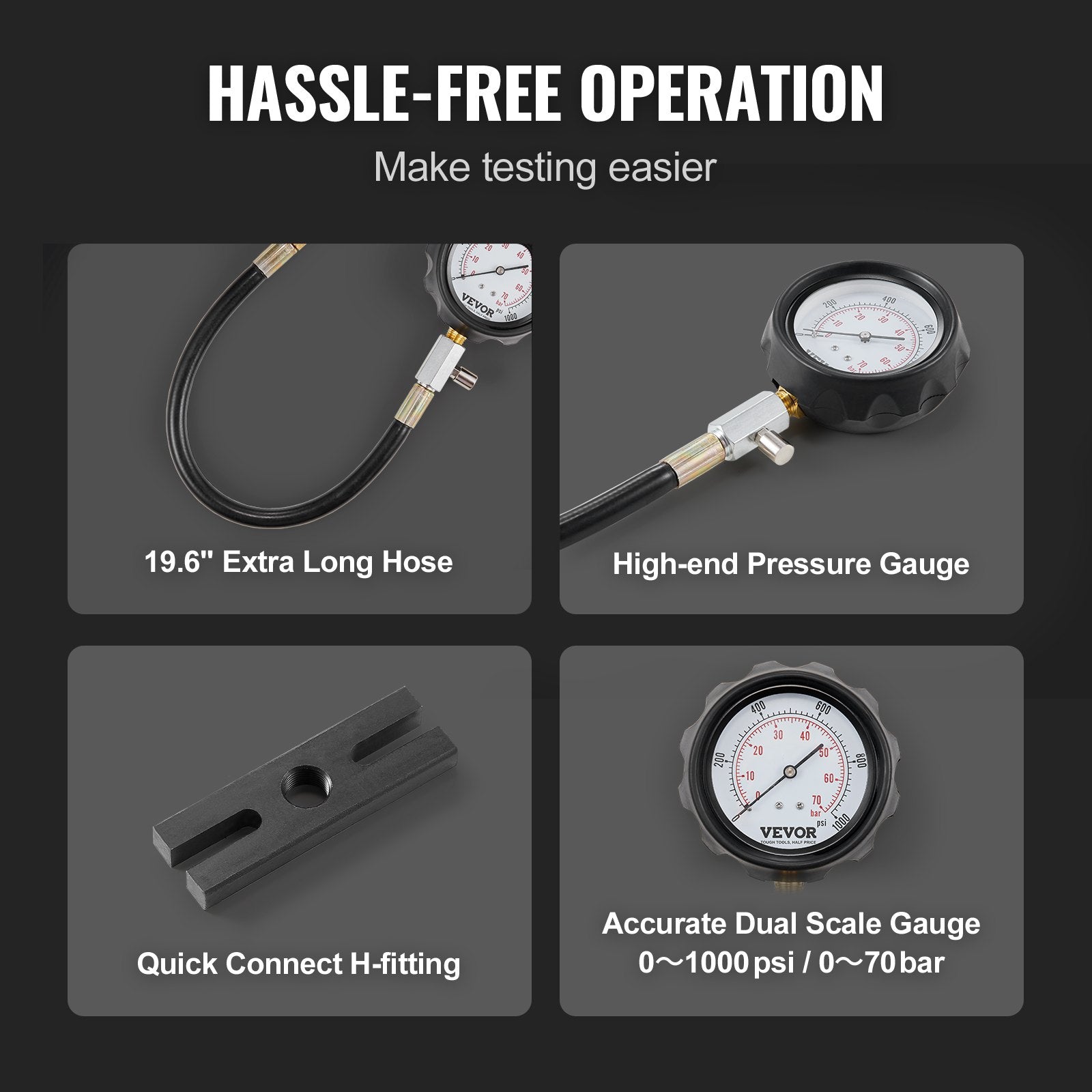 Automotive Repair & Speciality Tools: VEVOR Diesel Engine Compression Tester, 18 pcs Cylinder Pressure Test Tool Kit, with 0-1000 psi Gauge and Adapters, Diesel Injector Tester Check Cylinders in Diesel Trucks, Tractors, Equipment