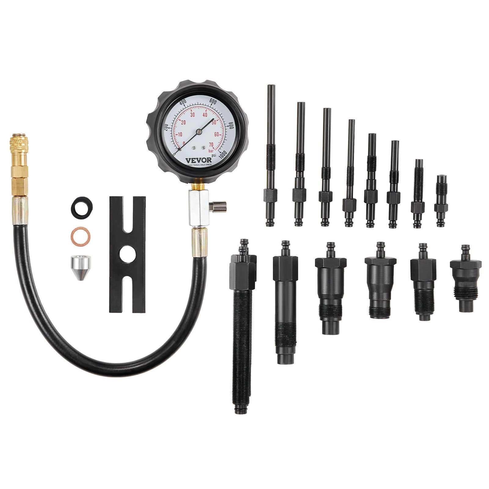 Automotive Repair & Speciality Tools: VEVOR Diesel Engine Compression Tester, 18 pcs Cylinder Pressure Test Tool Kit, with 0-1000 psi Gauge and Adapters, Diesel Injector Tester Check Cylinders in Diesel Trucks, Tractors, Equipment
