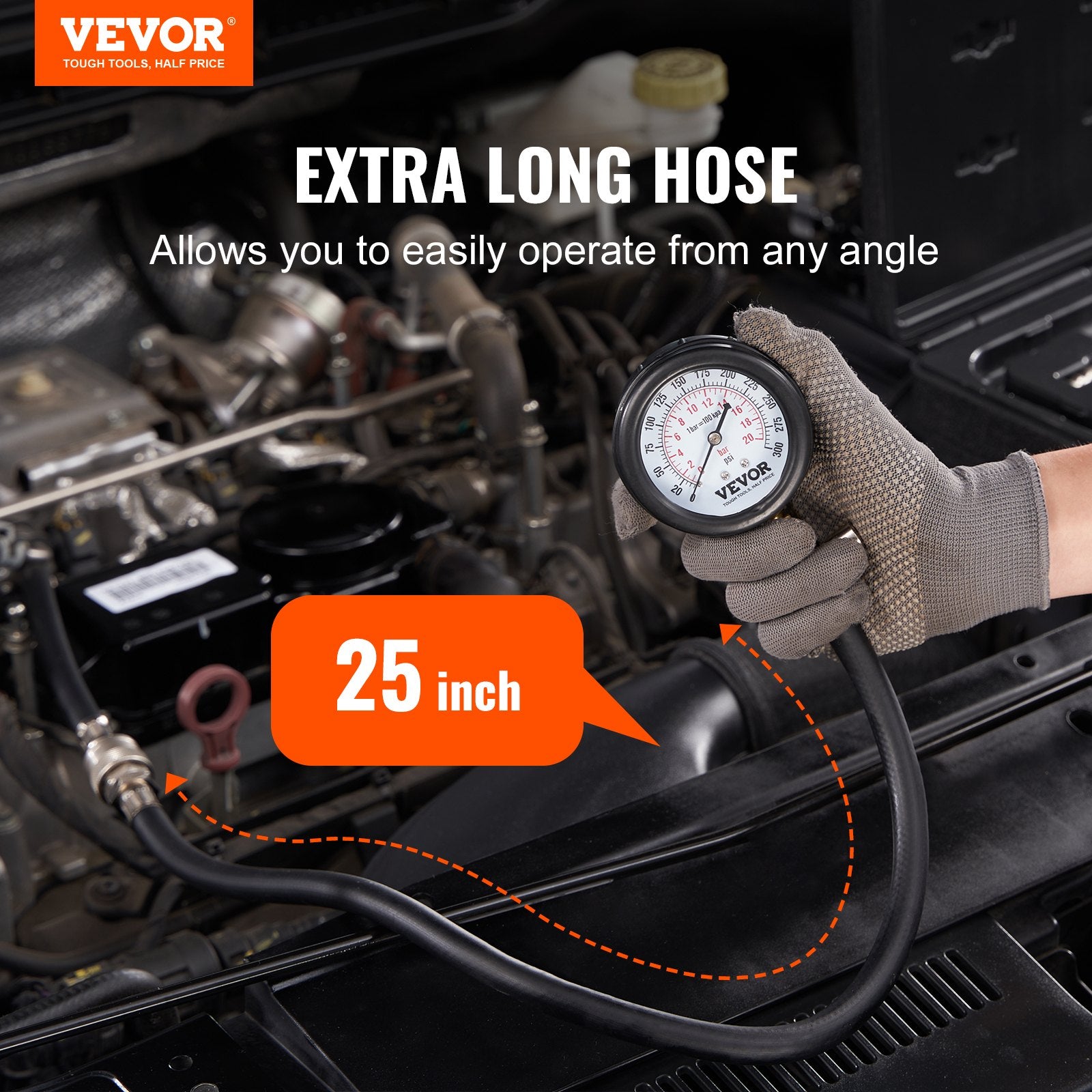 Automotive Repair & Speciality Tools: VEVOR Compression Tester Adapter Kit, 9 Pcs Automotive Engine Cylinder Leak Down Compression Test, Accurate Dual Scale Pressure Gauge 0-300 psi, with Long Reach Hoses and Case for Engine Cylinders