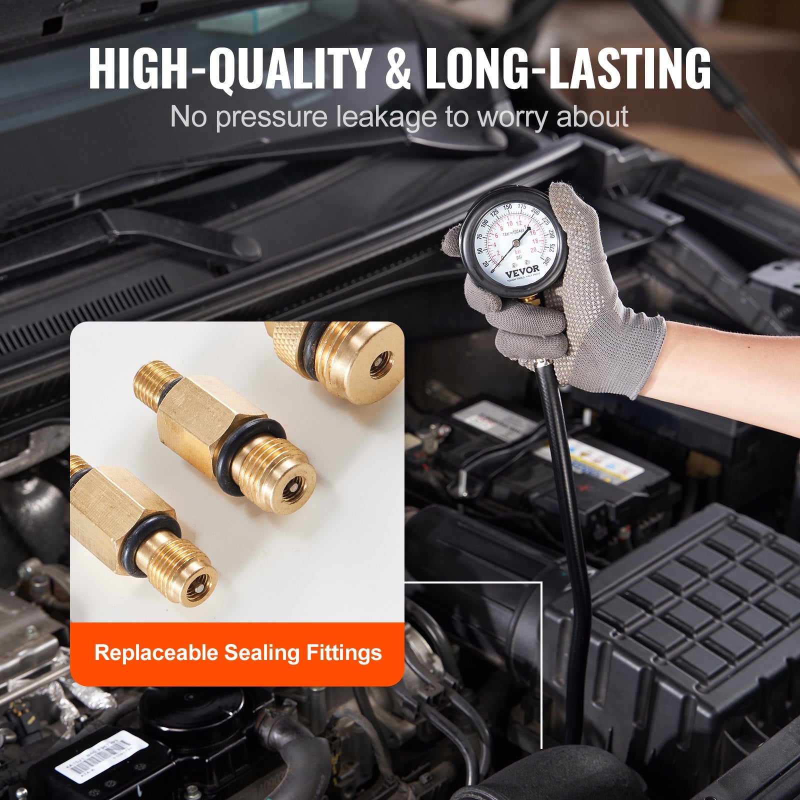 Automotive Repair & Speciality Tools: VEVOR Compression Tester Adapter Kit, 9 Pcs Automotive Engine Cylinder Leak Down Compression Test, Accurate Dual Scale Pressure Gauge 0-300 psi, with Long Reach Hoses and Case for Engine Cylinders