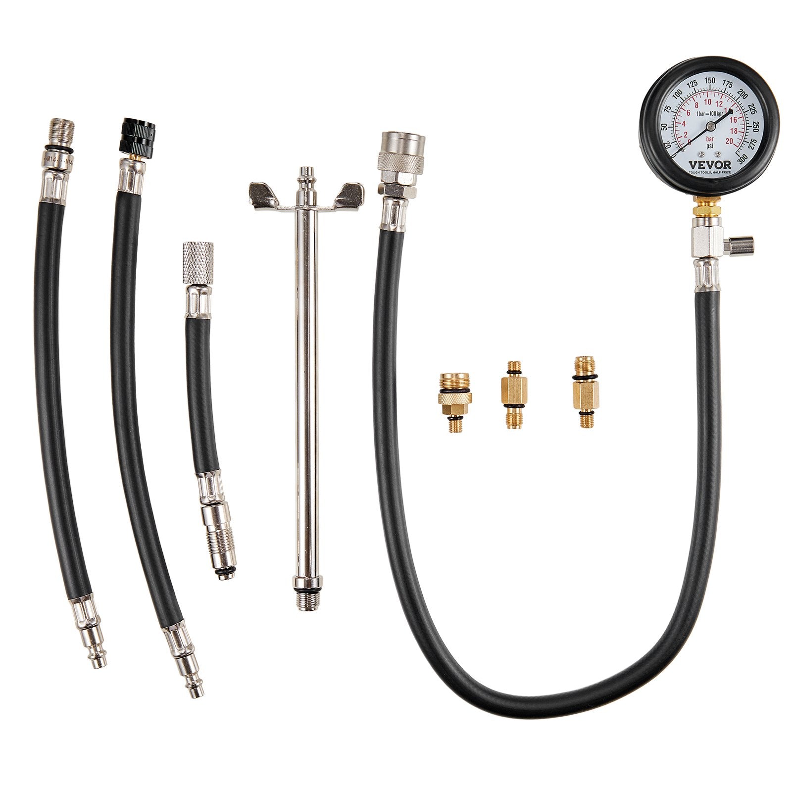 Automotive Repair & Speciality Tools: VEVOR Compression Tester Adapter Kit, 9 Pcs Automotive Engine Cylinder Leak Down Compression Test, Accurate Dual Scale Pressure Gauge 0-300 psi, with Long Reach Hoses and Case for Engine Cylinders