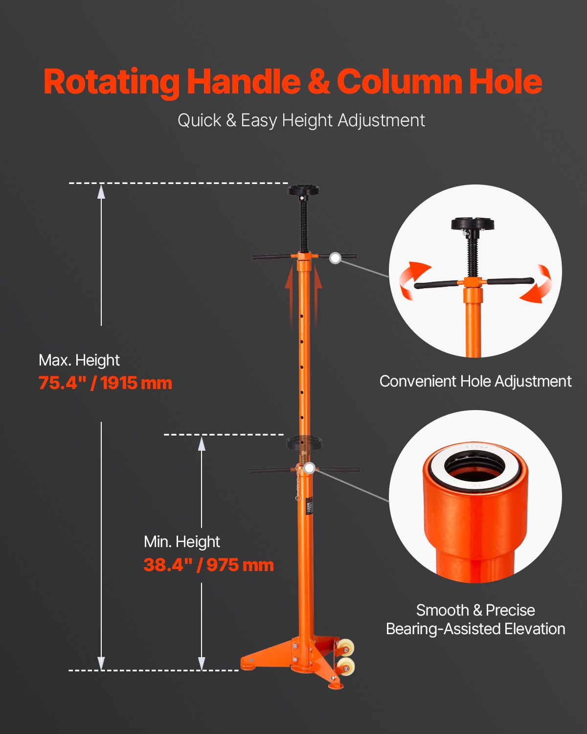 Lifts & Hoists: VEVOR Underhoist Support Stand, 3/4 Ton Capacity Under Hoist Jack Stand, Lifting from 38.4 to 75.4 in, Bearing Mounted Spin Handle, Self-Locking Threaded Screw, Two Wheels, Support Vehicle Components