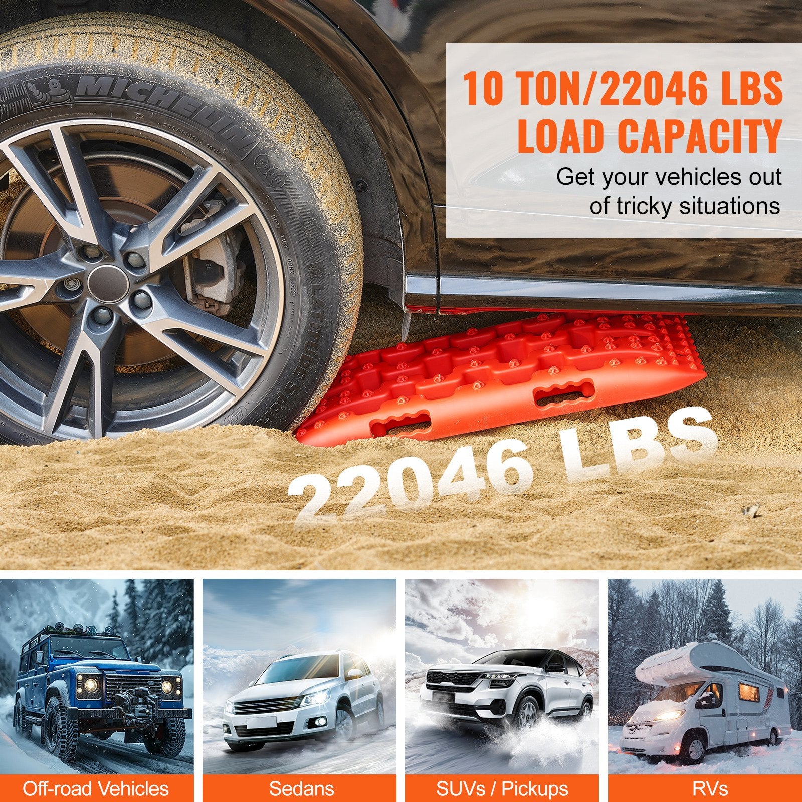 Traffic Control & Parking Tools: VEVOR 2PCS Traction Boards with PP for Mud Snow Sand Storage Bag Short Red