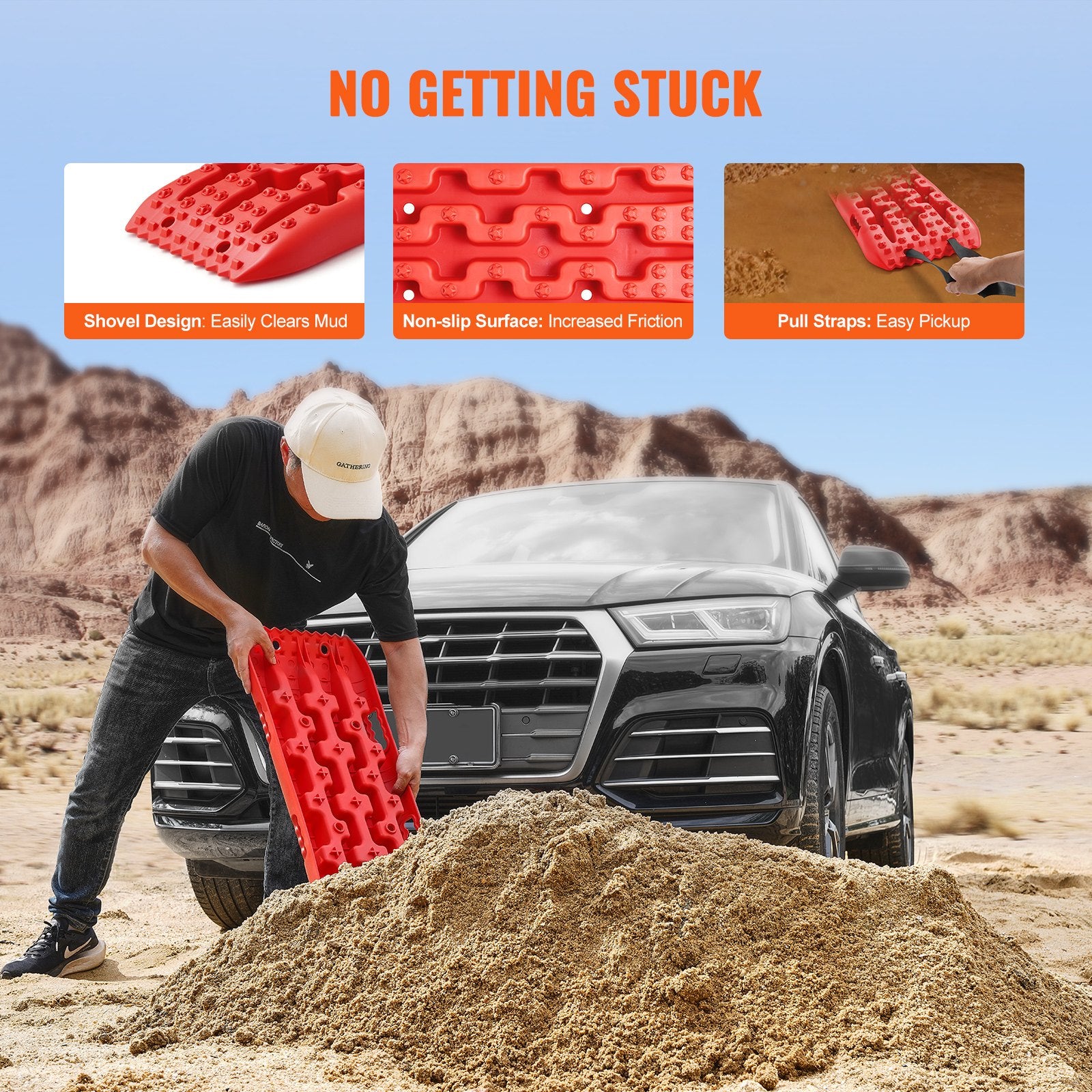 Traffic Control & Parking Tools: VEVOR 2PCS Traction Boards with PP for Mud Snow Sand Storage Bag Short Red