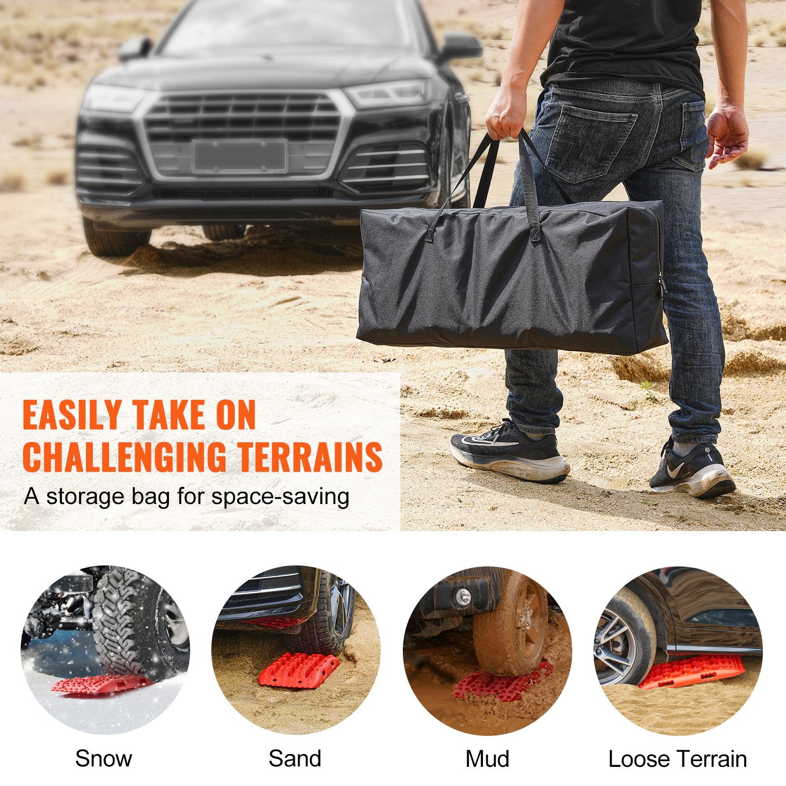 Traffic Control & Parking Tools: VEVOR 2PCS Traction Boards with PP for Mud Snow Sand Storage Bag Short Red